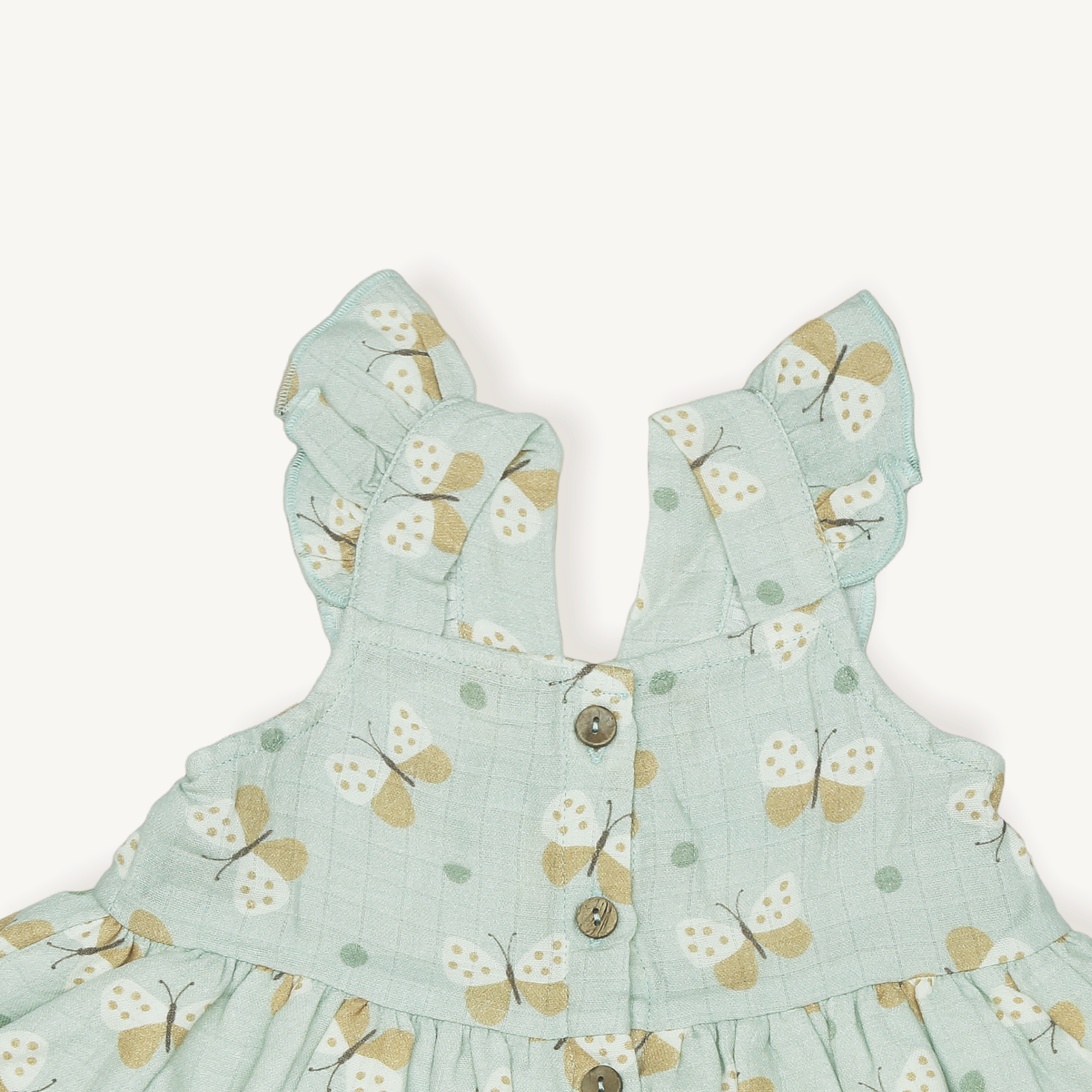 Butterfly Ruffle Button Baby Dress + Bloomer (Organic Muslin)