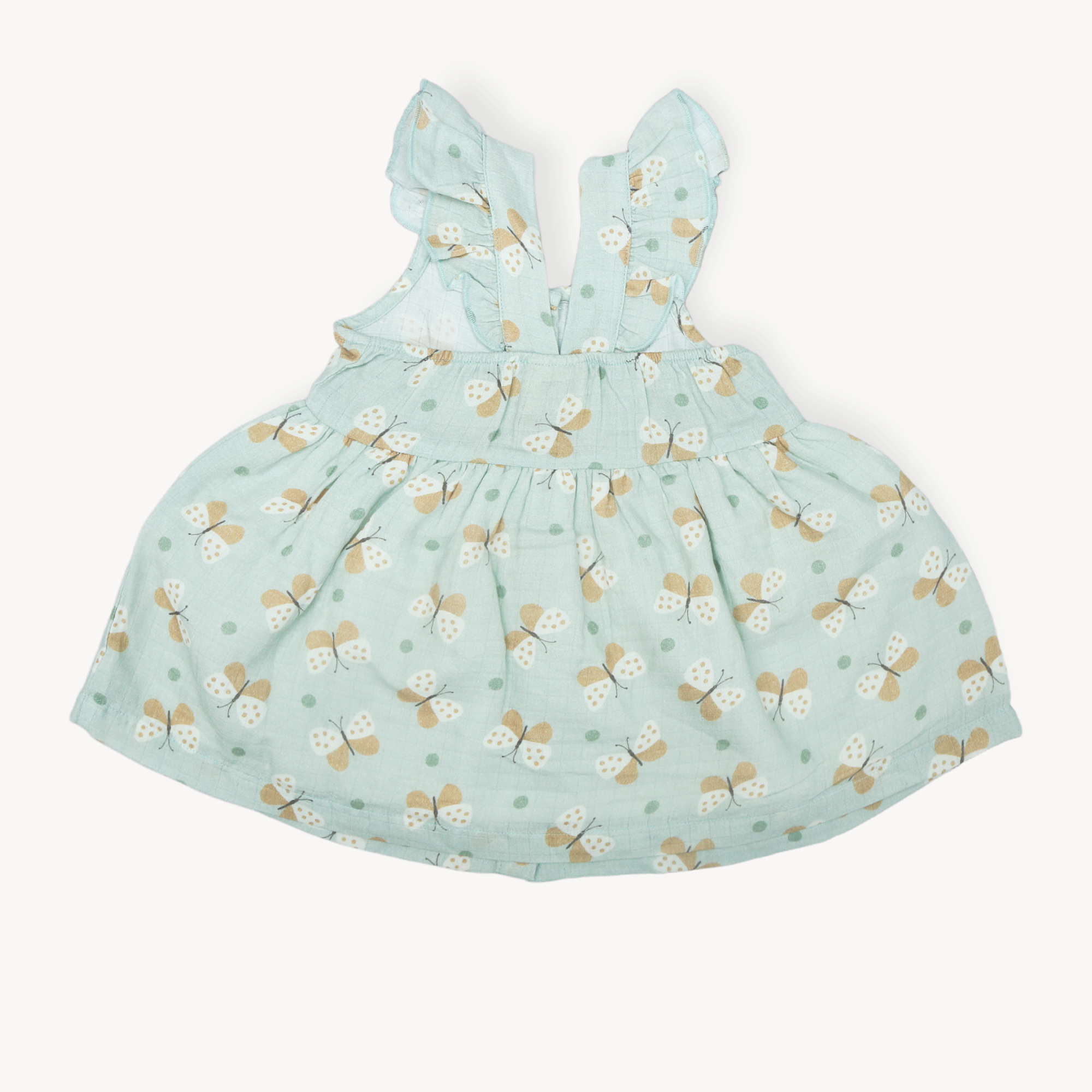 Butterfly Ruffle Button Baby Dress + Bloomer (Organic Muslin)