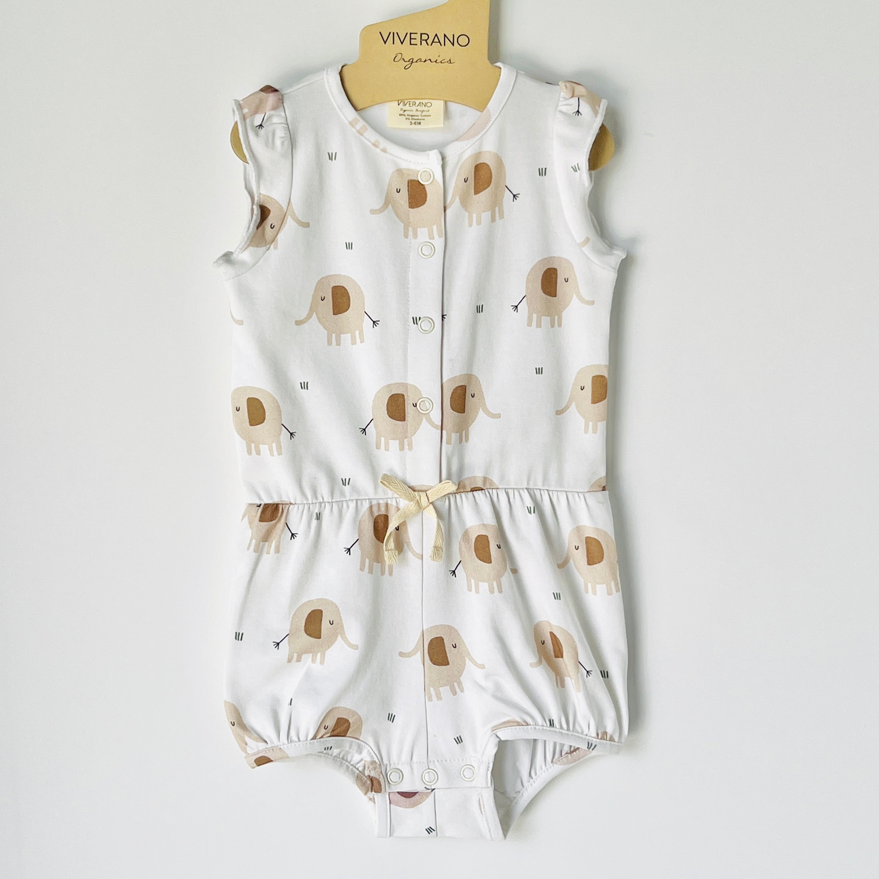 Elephant Ruffle Playsuit Short Baby Romper (Organic Jersey)