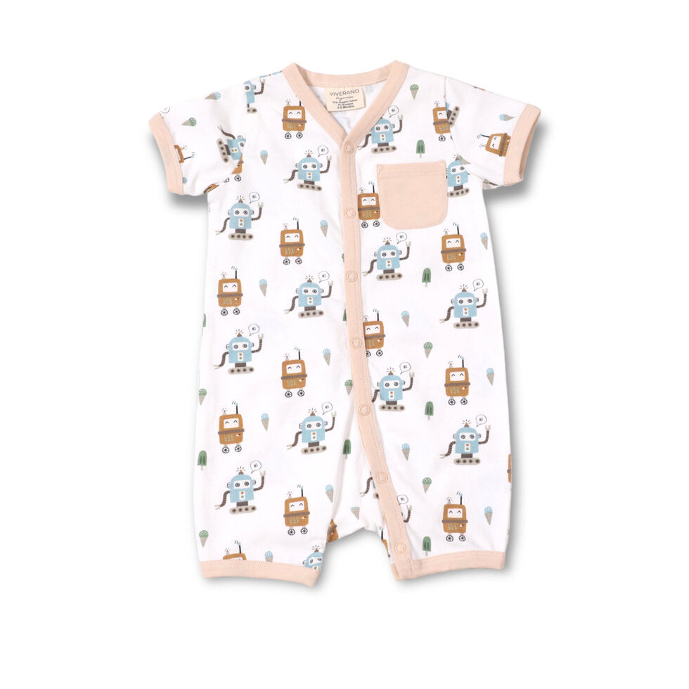 Ice Cream Robots Button Short Baby Romper (Organic Jersey)