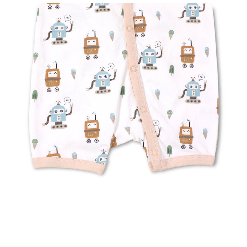 Ice Cream Robots Button Short Baby Romper (Organic Jersey)