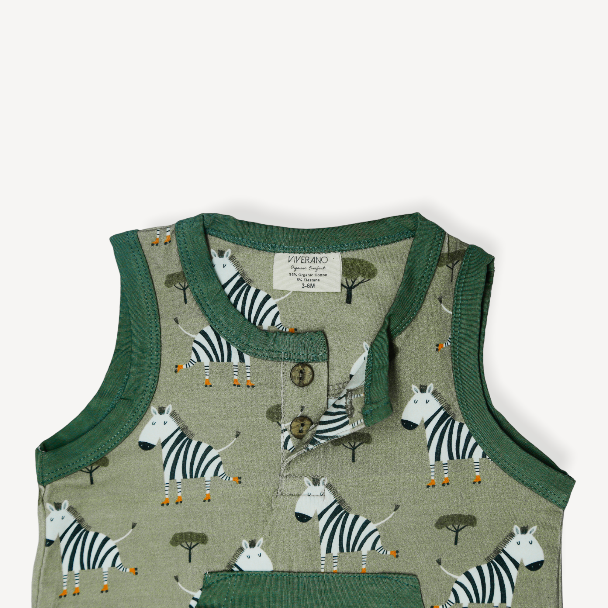 Skater Zebra Sleeveless Kangaroo Baby Jumpsuit (Organic Jersey)