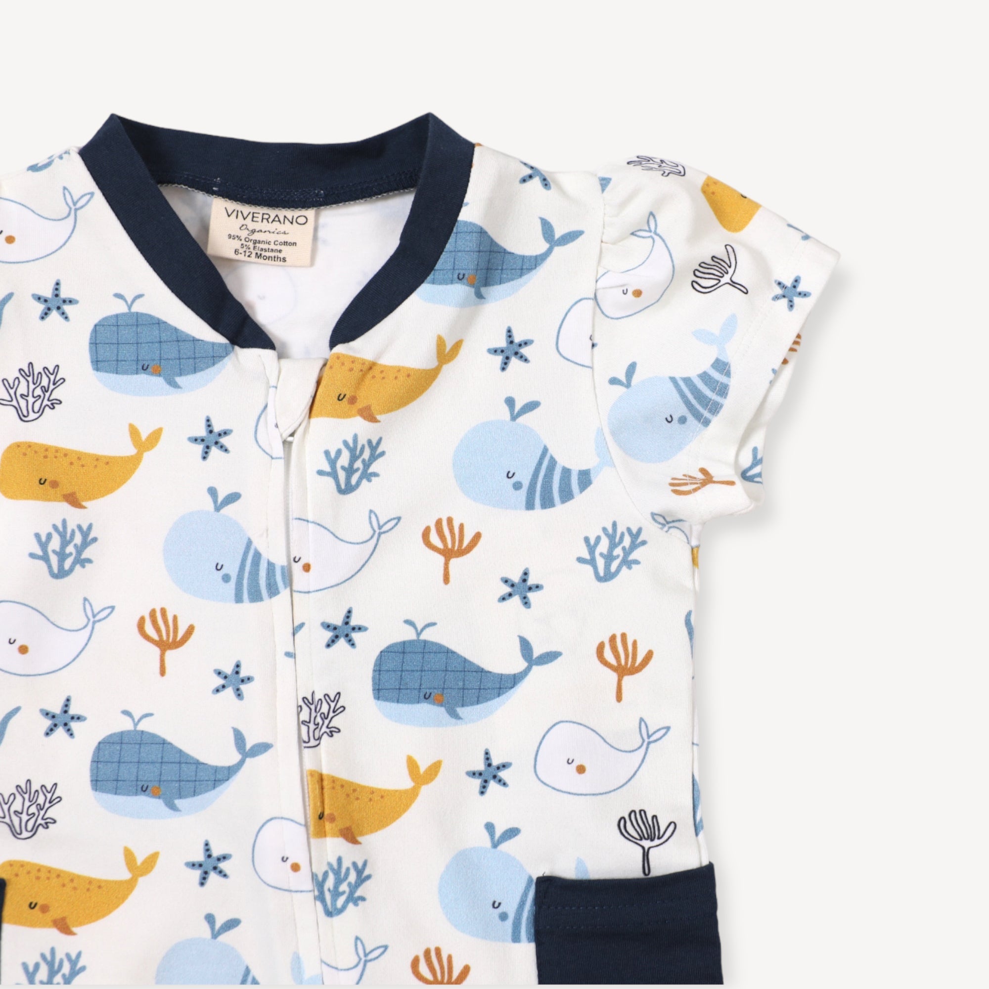 Ocean Whales Zipper Puff Sleeve Baby Romper (Organic Jersey)