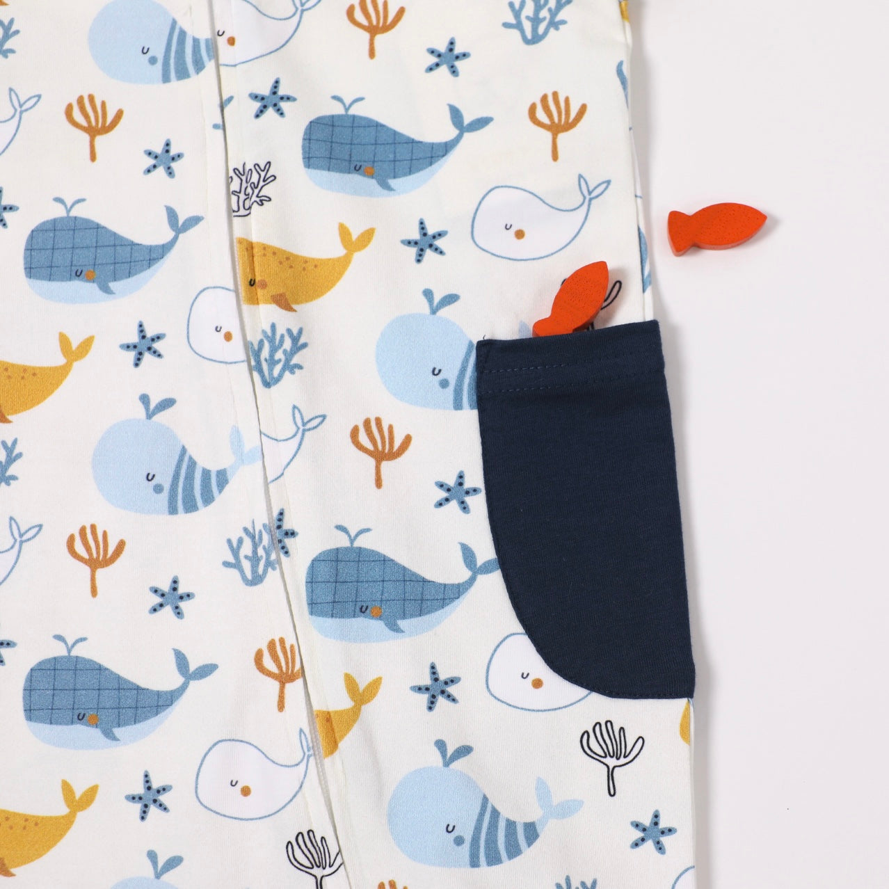 Ocean Whales Zipper Puff Sleeve Baby Romper (Organic Jersey)