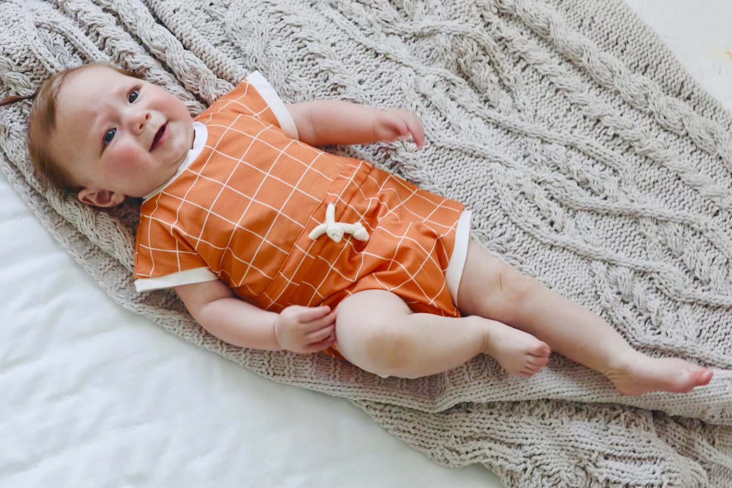 Checkered Playsuit Short Baby Romper (Organic Jersey)