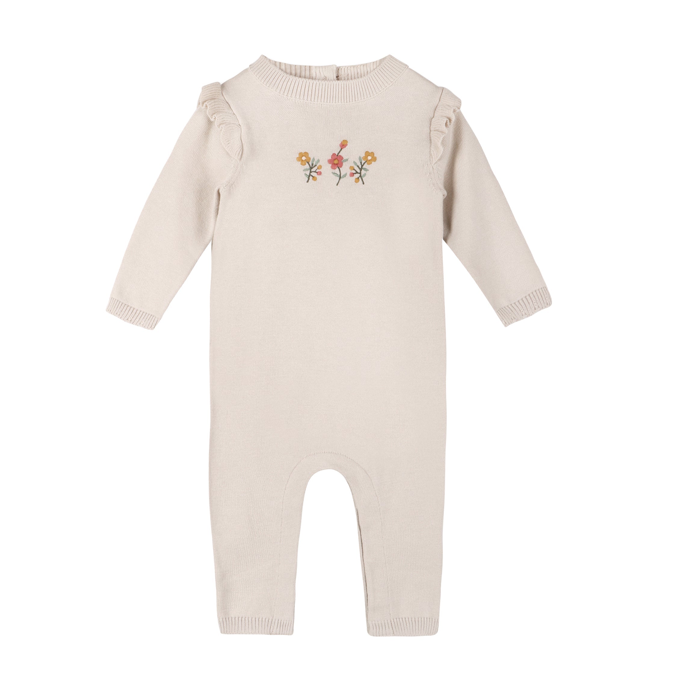 Floral Embroidered Ruffle Baby Sweater Jumpsuit (Organic)