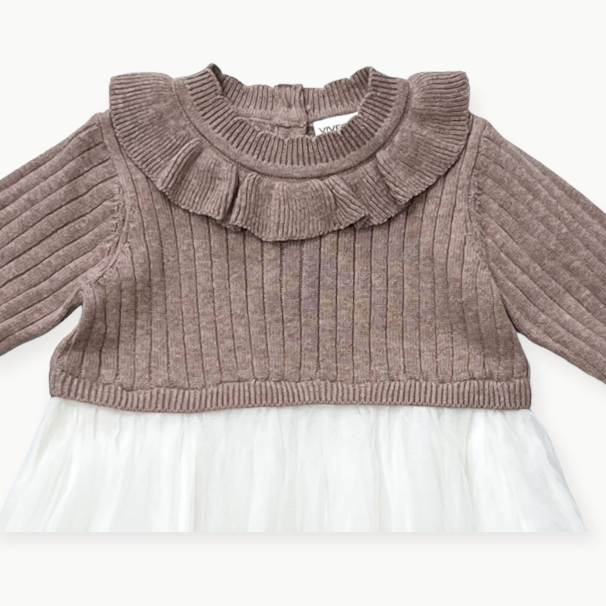 Ruffle Neck Sweater Knit Top & Tutu Baby Dress (Organic Cotton) - Cafe Latte