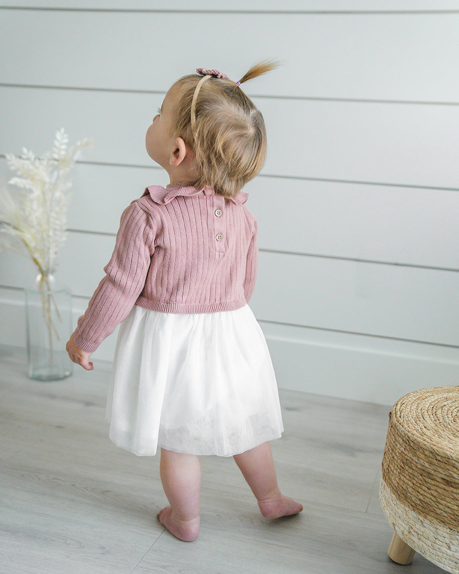 Ruffle Neck Sweater Knit Top & Tutu Baby Dress (Organic Cotton) - 3 Colors