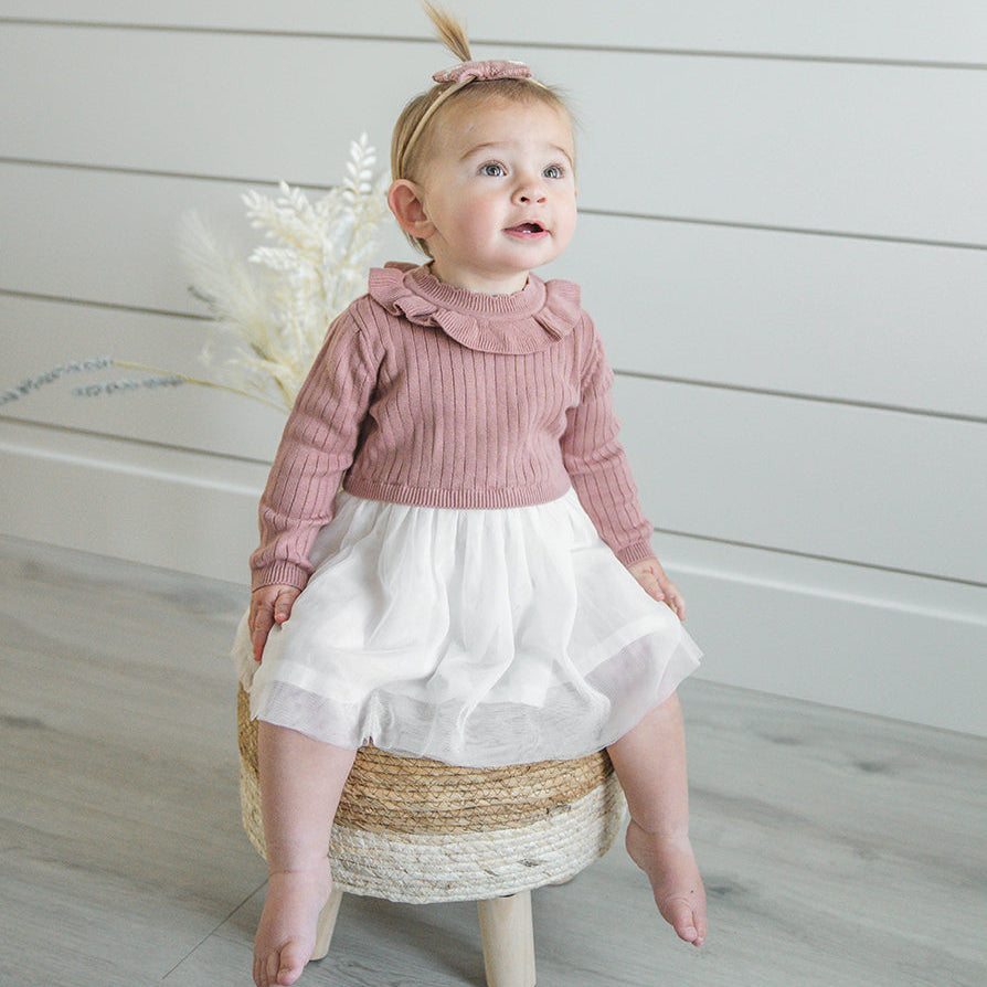 Ruffle Neck Sweater Knit Top & Tutu Baby Dress (Organic Cotton) - 3 Colors