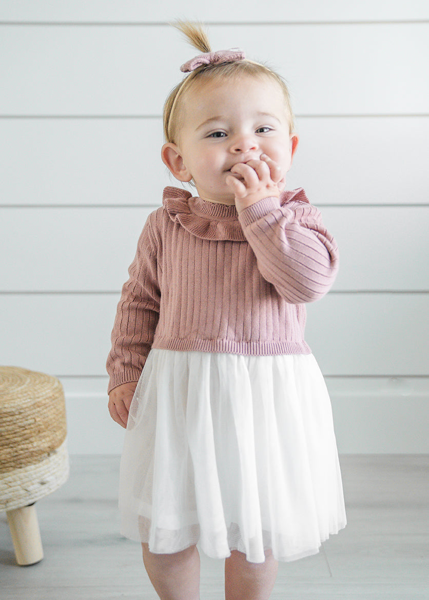 Ruffle Neck Sweater Knit Top & Tutu Baby Dress (Organic Cotton) - 3 Colors