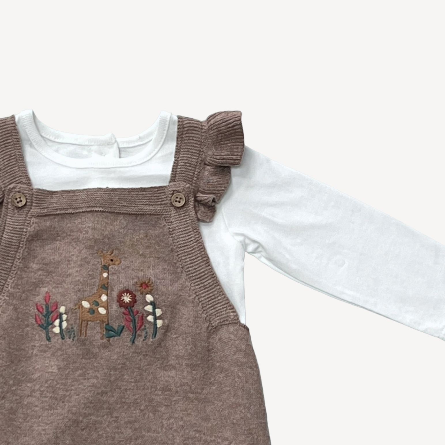 Giraffe Embroidered Ruffle Baby Overall Set (Organic)