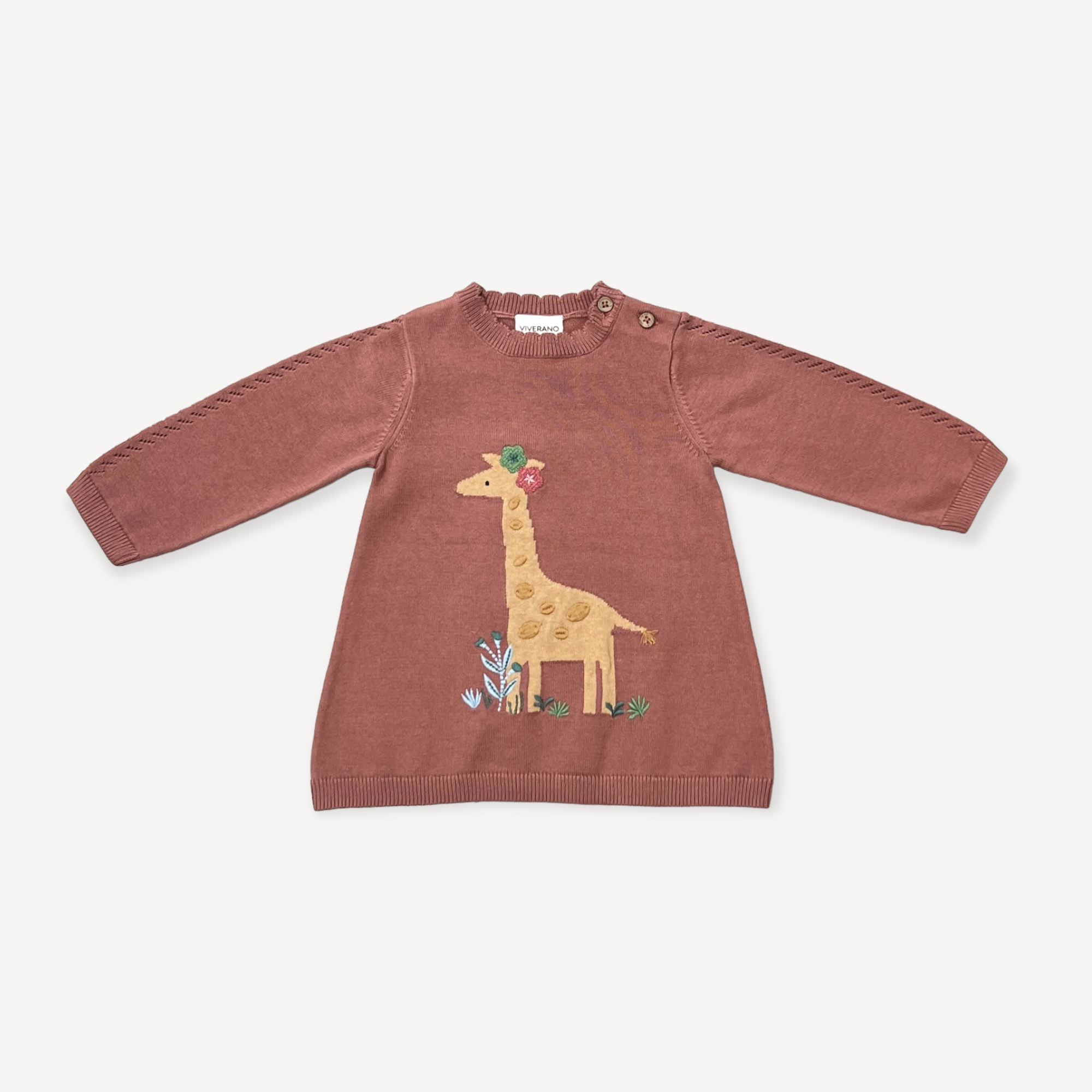 Giraffe Jacquard Pointelle Baby Sweater Knit Dress (Organic)