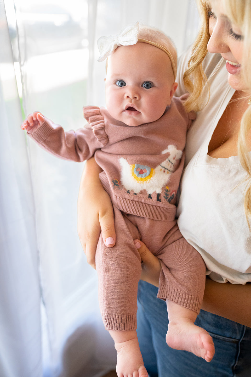 Llama Ruffle Baby Girl Pullover Sweater (Organic Cotton)