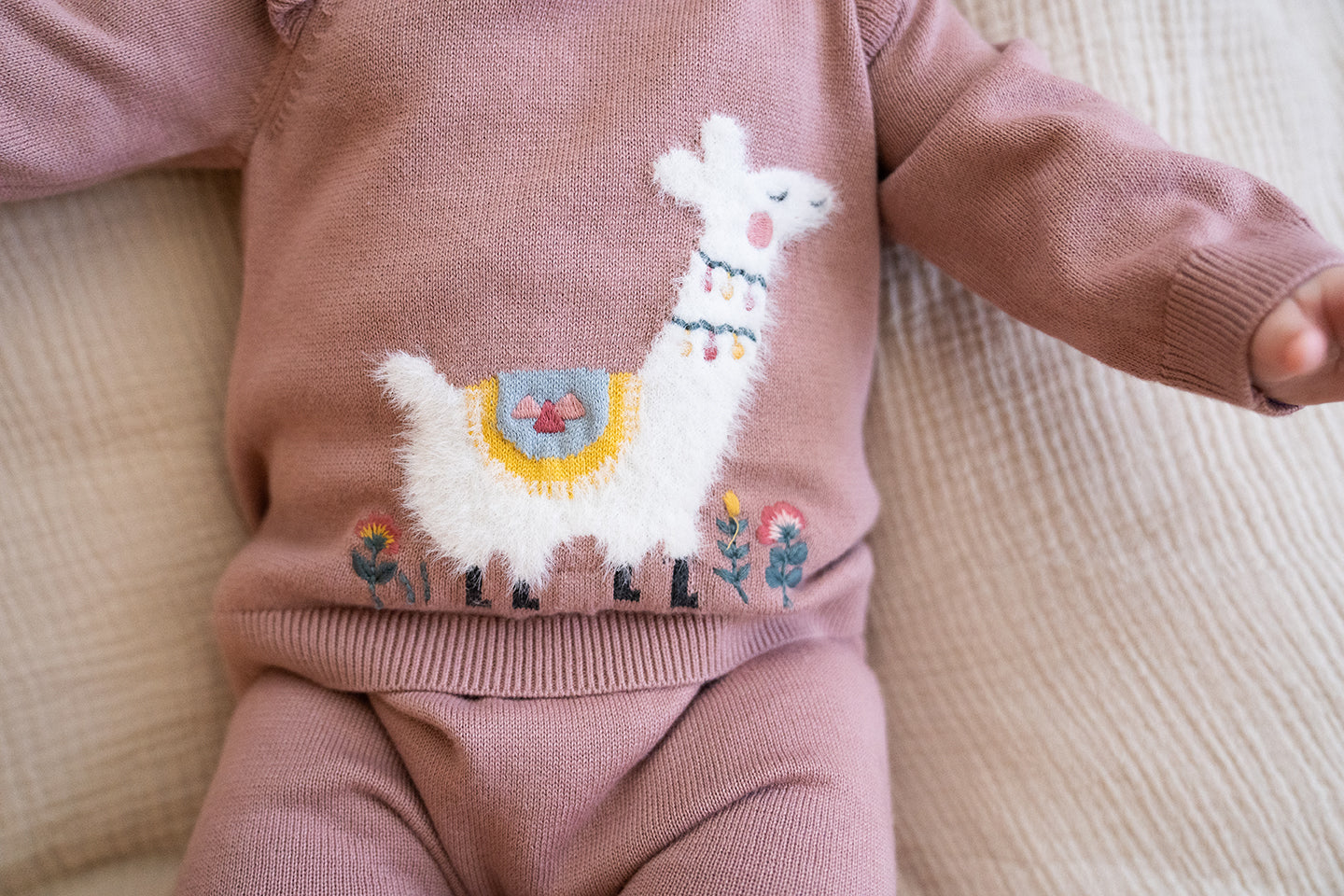 Llama Ruffle Baby Girl Pullover Sweater (Organic Cotton)