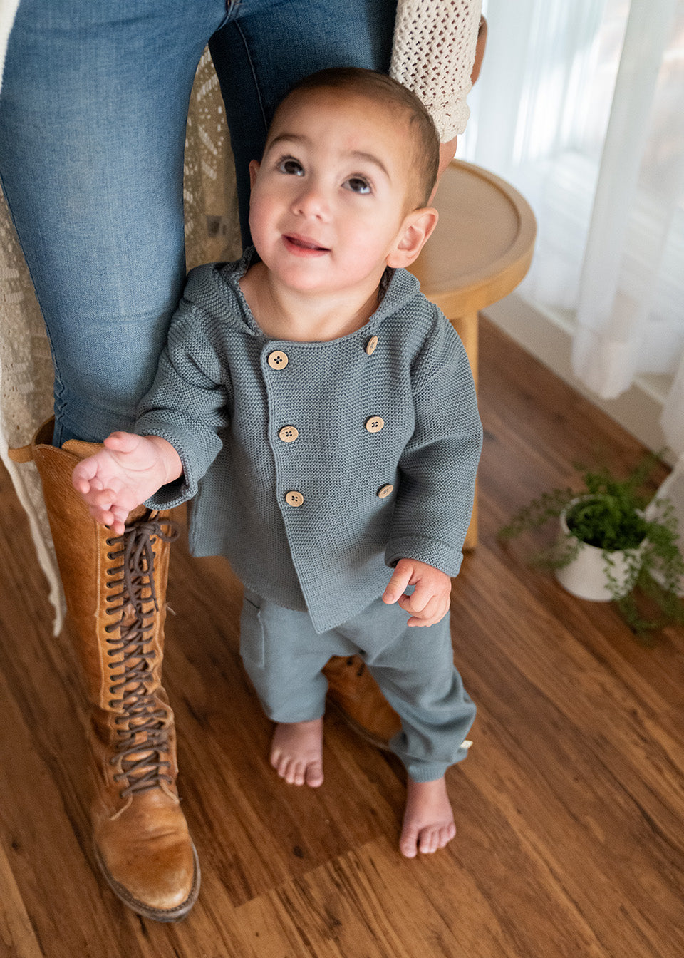 Hooded Double Button Baby Coat Jacket (Organic Cotton) - 4 Colors