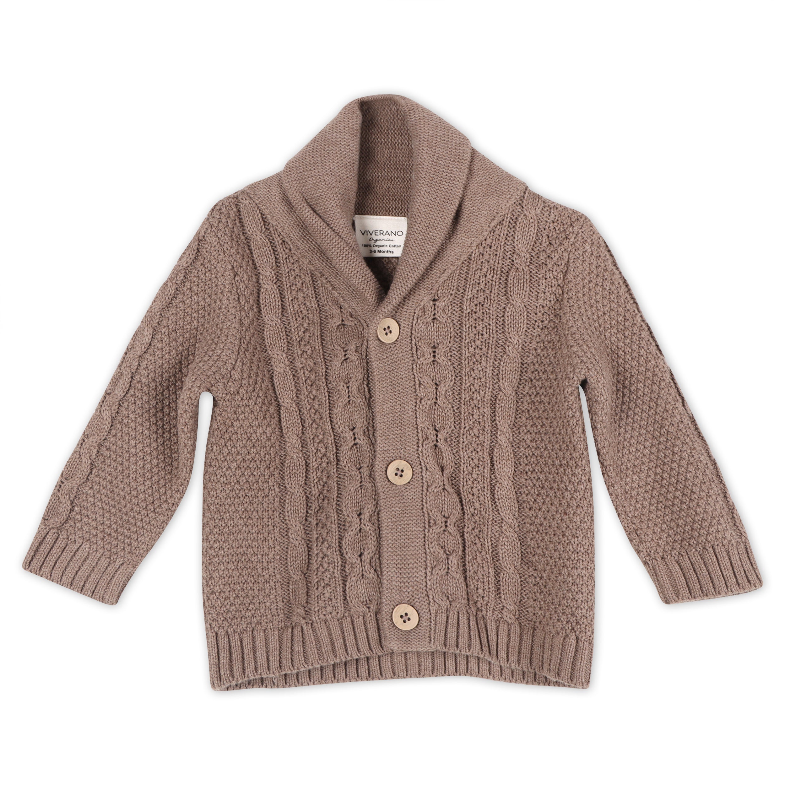 Shawl Collar Cable Knit Baby Cardigan Sweater (Organic) - 3 Colors