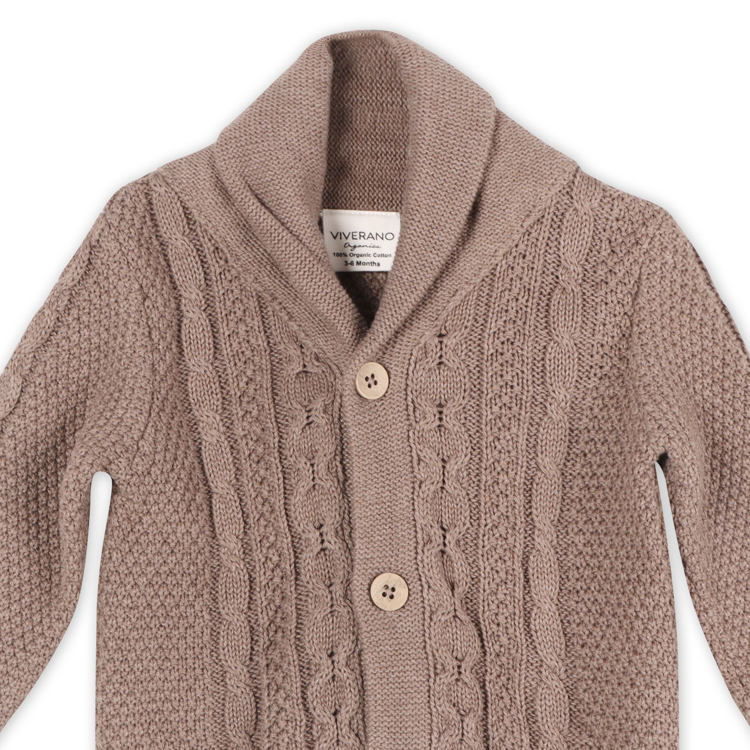 Shawl Collar Cable Knit Baby Cardigan Sweater (Organic) - 3 Colors