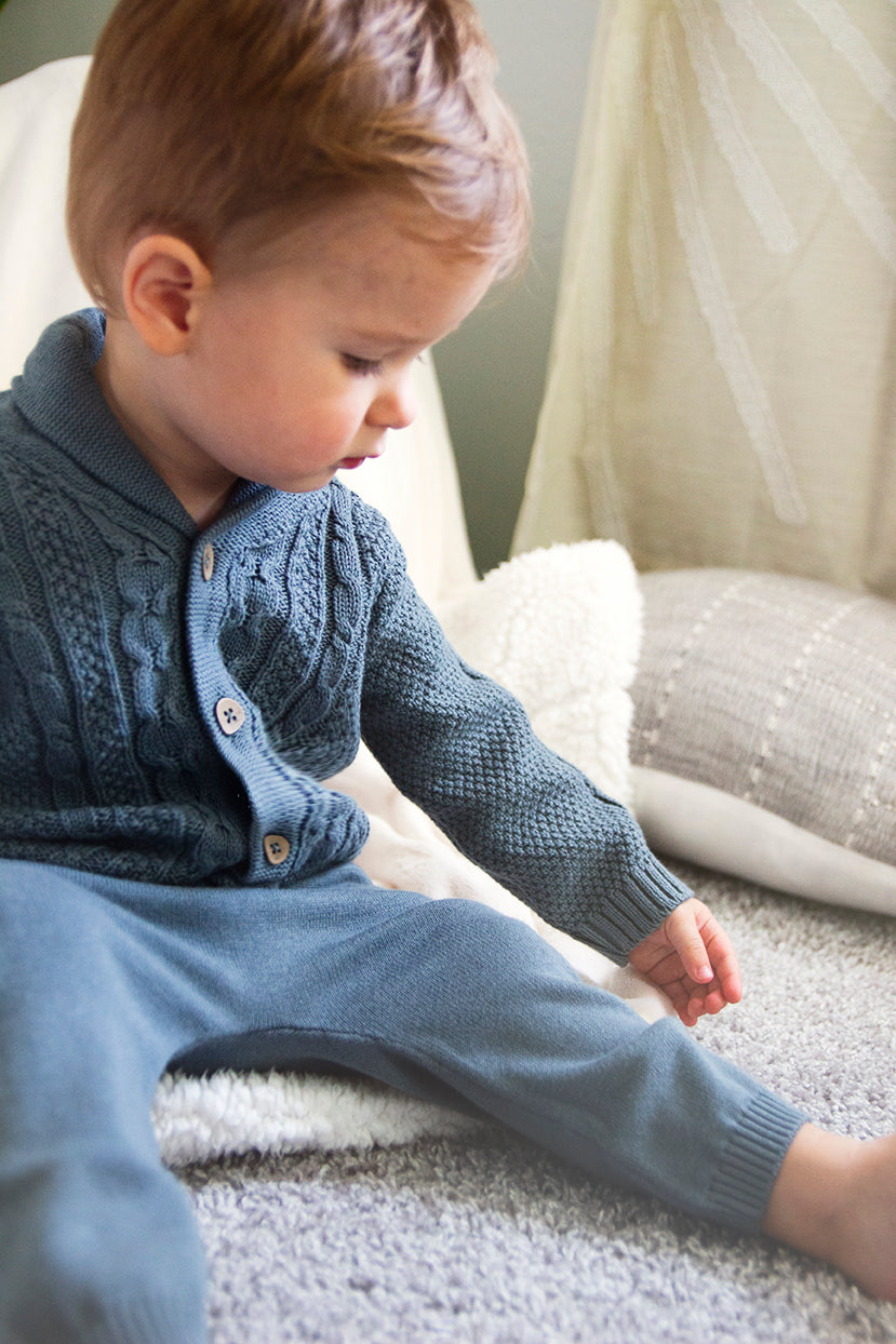 Shawl Collar Cable Knit Baby Cardigan Sweater (Organic) - 3 Colors