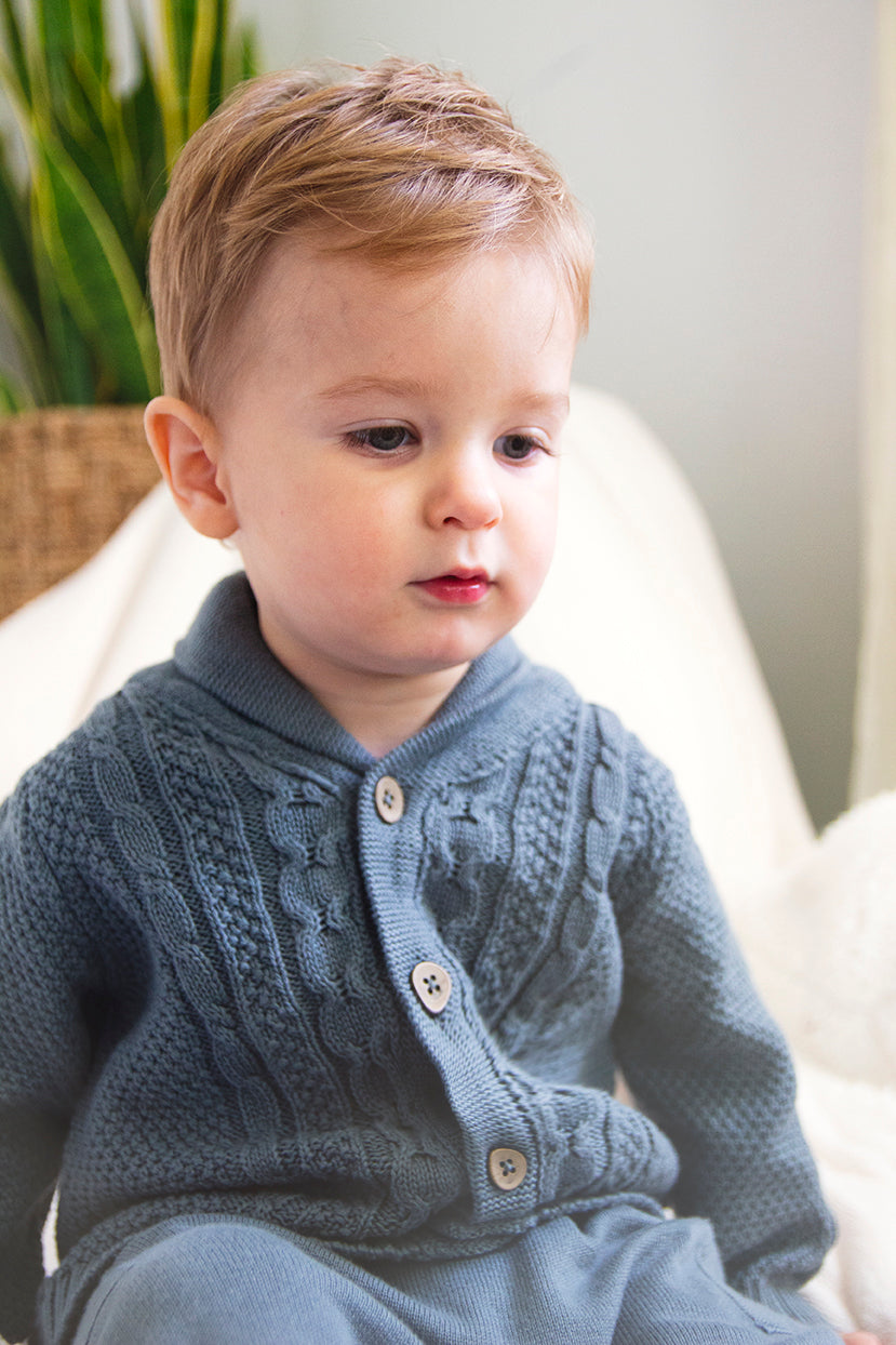 Shawl Collar Cable Knit Baby Cardigan Sweater (Organic) - 3 Colors