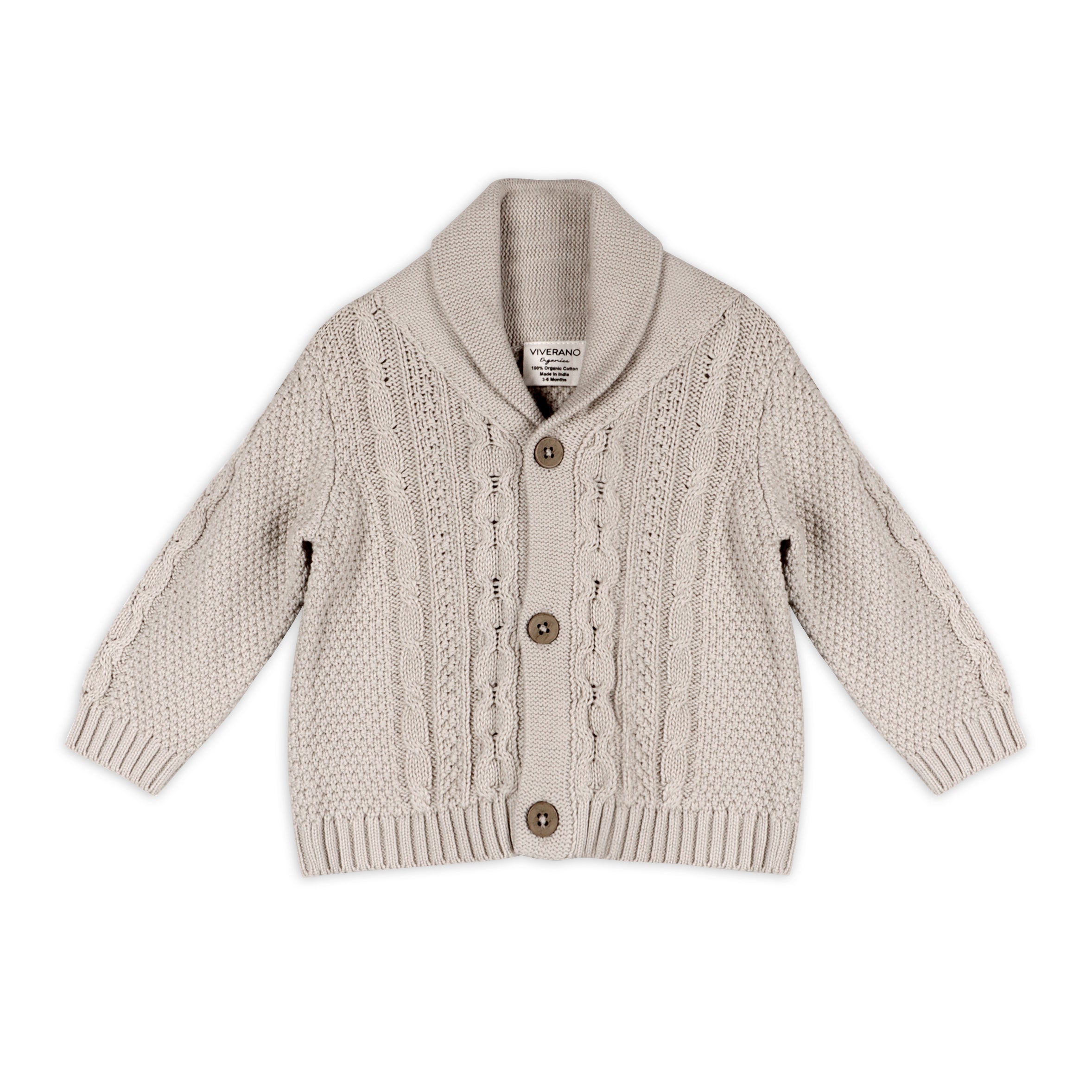 Shawl Collar Cable Knit Baby Cardigan Sweater (Organic) - 3 Colors