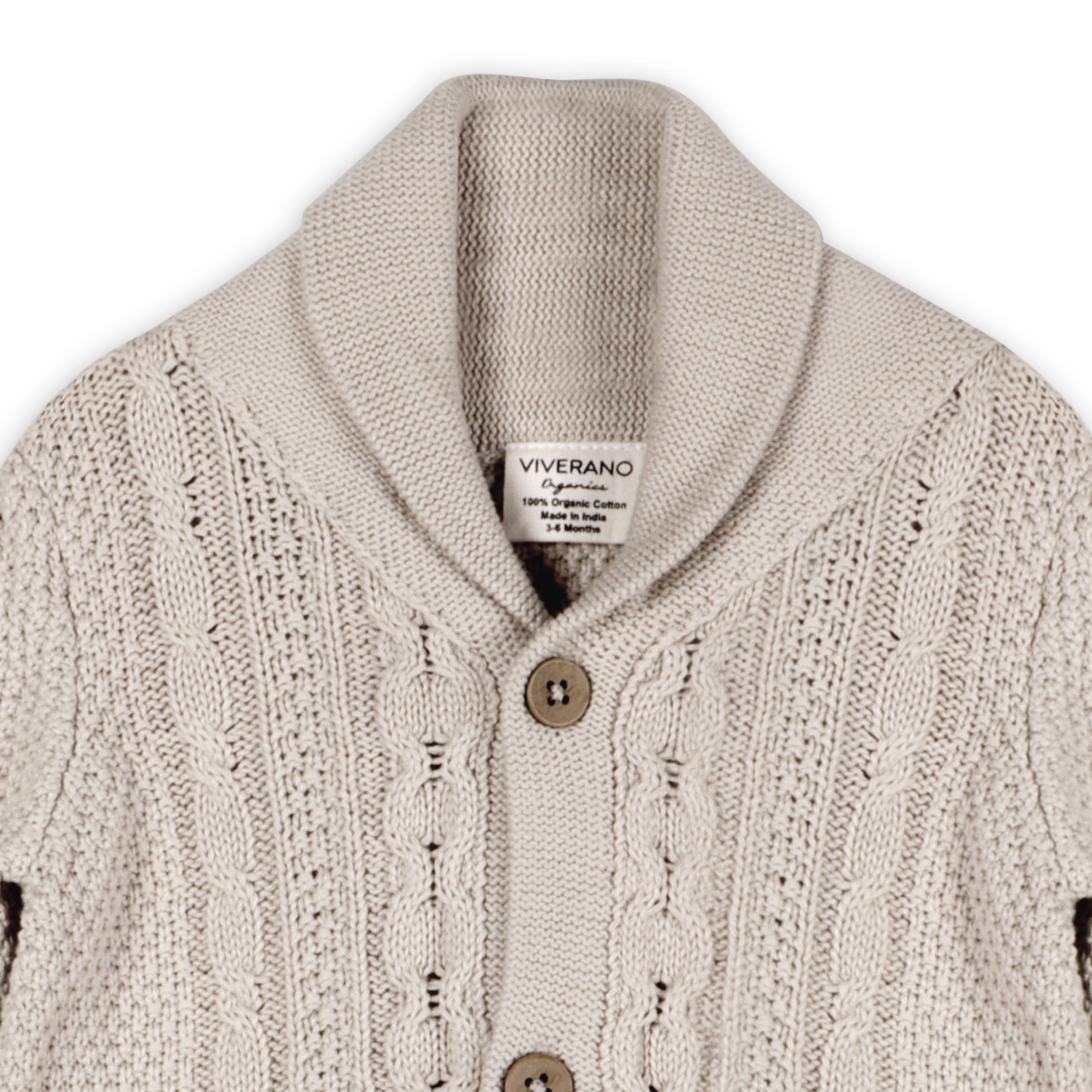 Shawl Collar Cable Knit Baby Cardigan Sweater (Organic) - 3 Colors