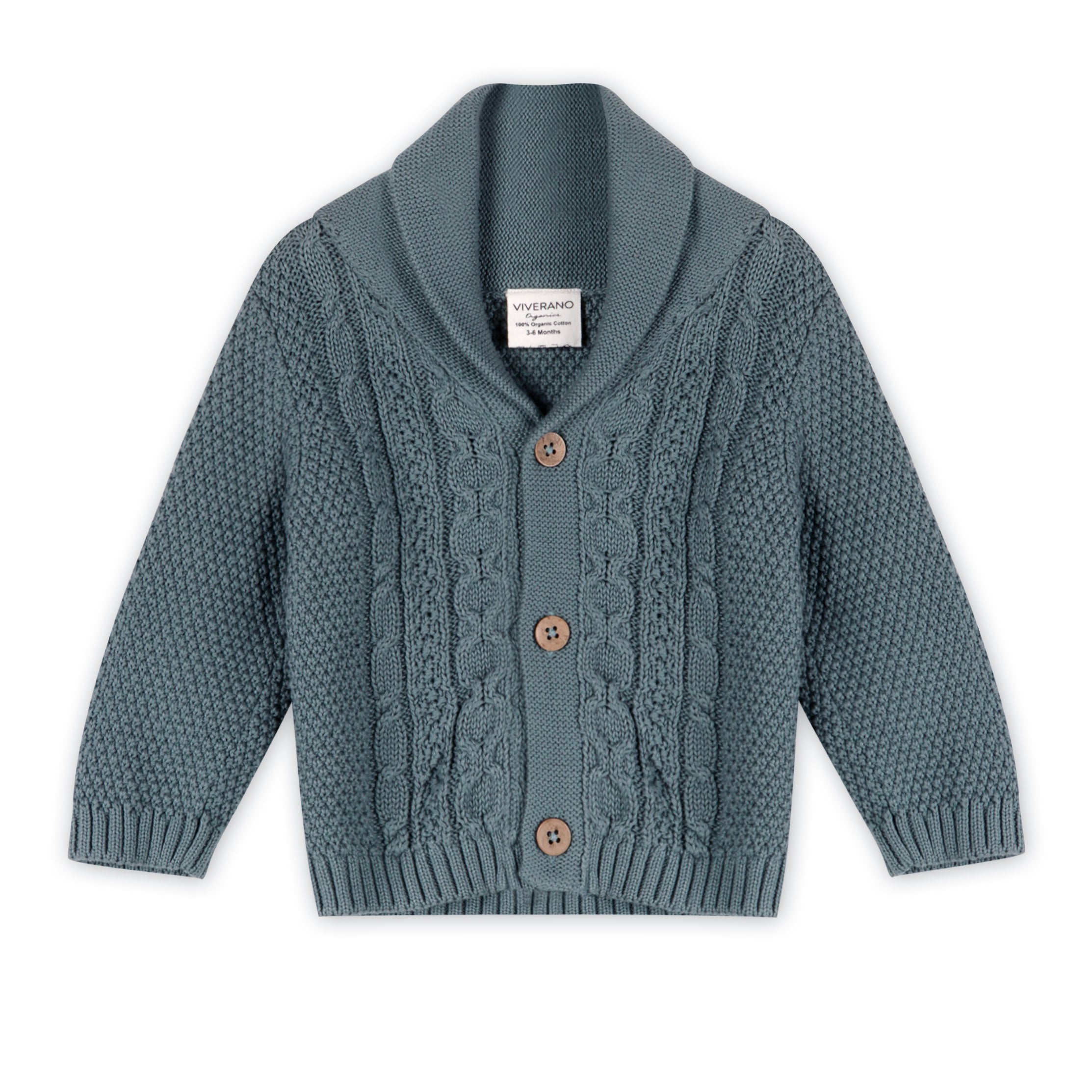 Shawl Collar Cable Knit Baby Cardigan Sweater (Organic) - 3 Colors