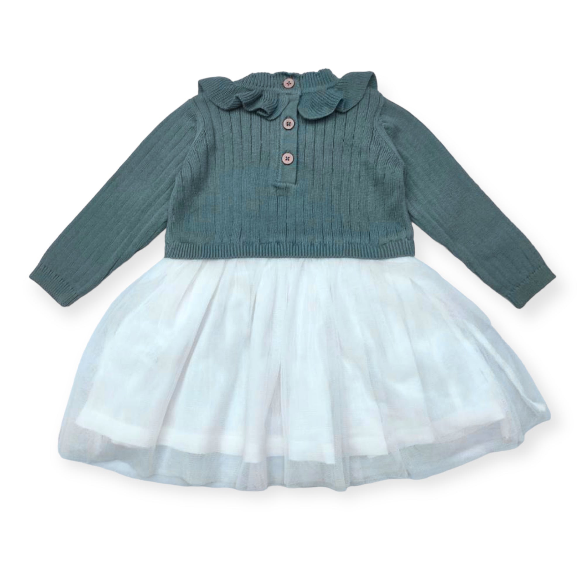 Ruffle Neck Sweater Knit Top & Tutu Baby Dress (Organic Cotton) - 3 Colors