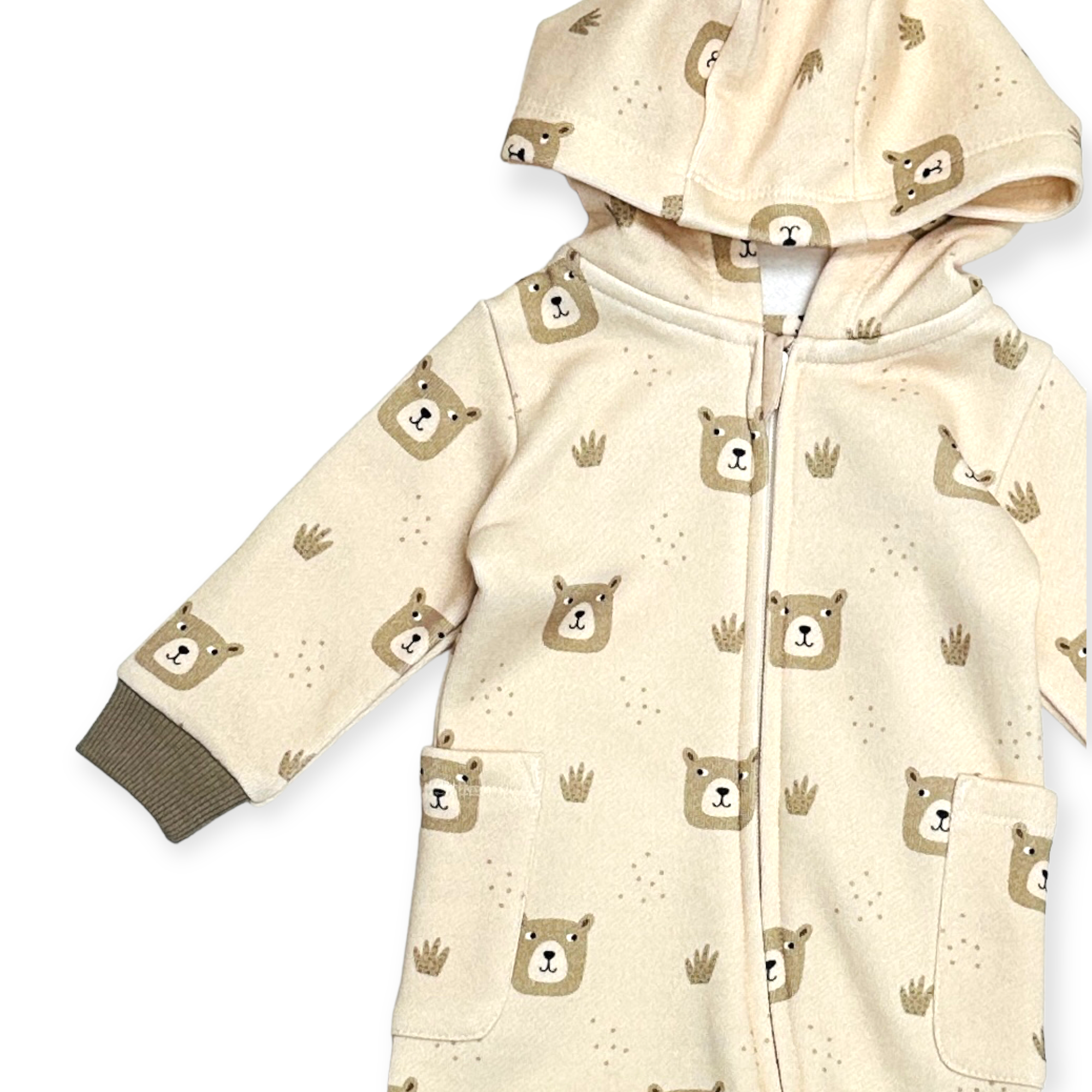 Bear Hooded Zipper Fleece Baby Jumpsuit (Organic Cotton)