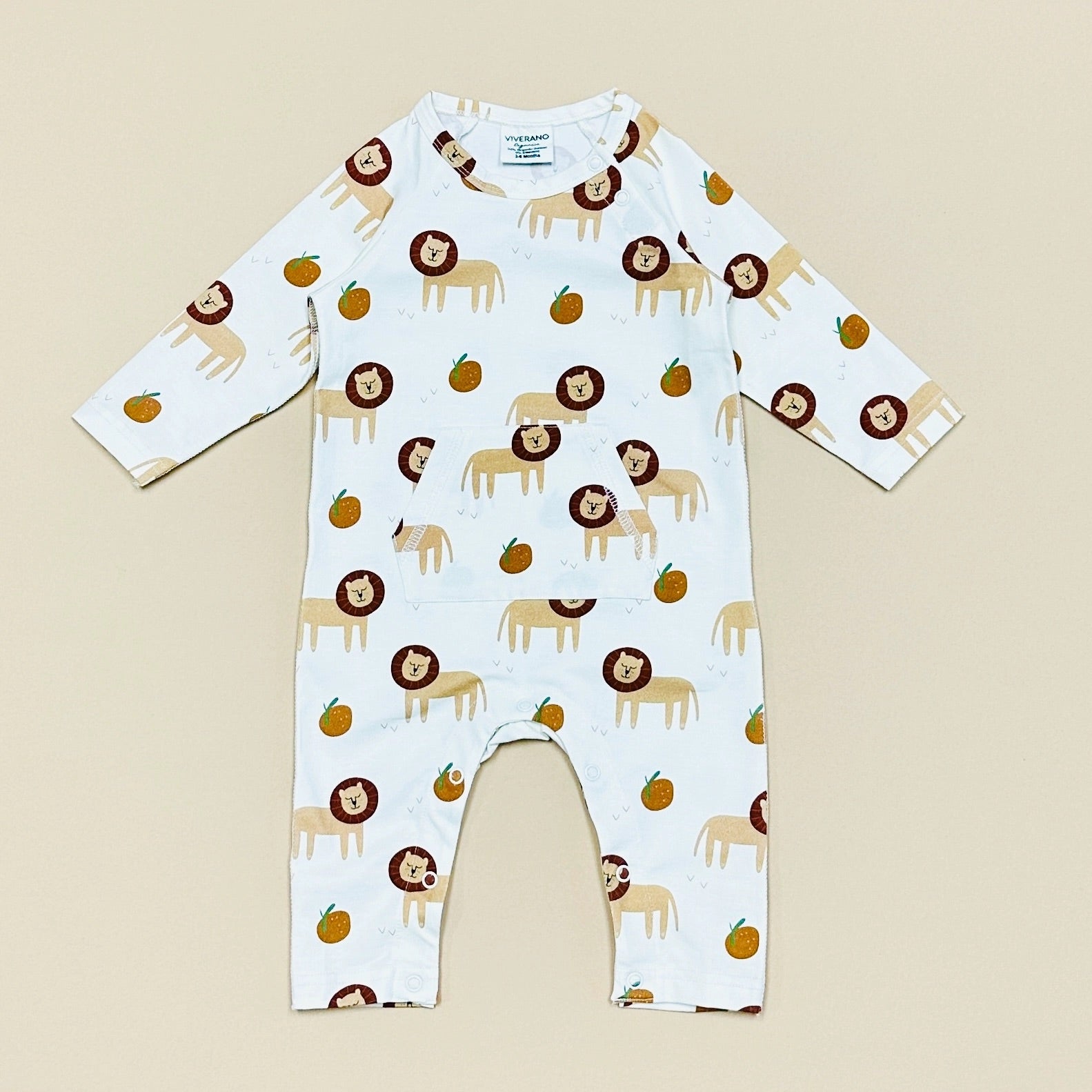 Lion Kangaroo Pocket Baby Coverall Romper (Organic Jersey)