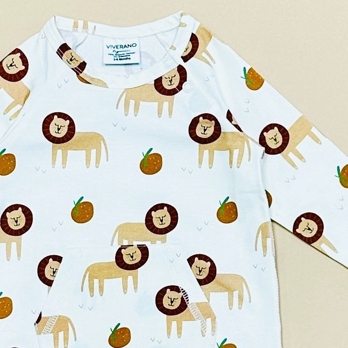 Lion Kangaroo Pocket Baby Coverall Romper (Organic Jersey)
