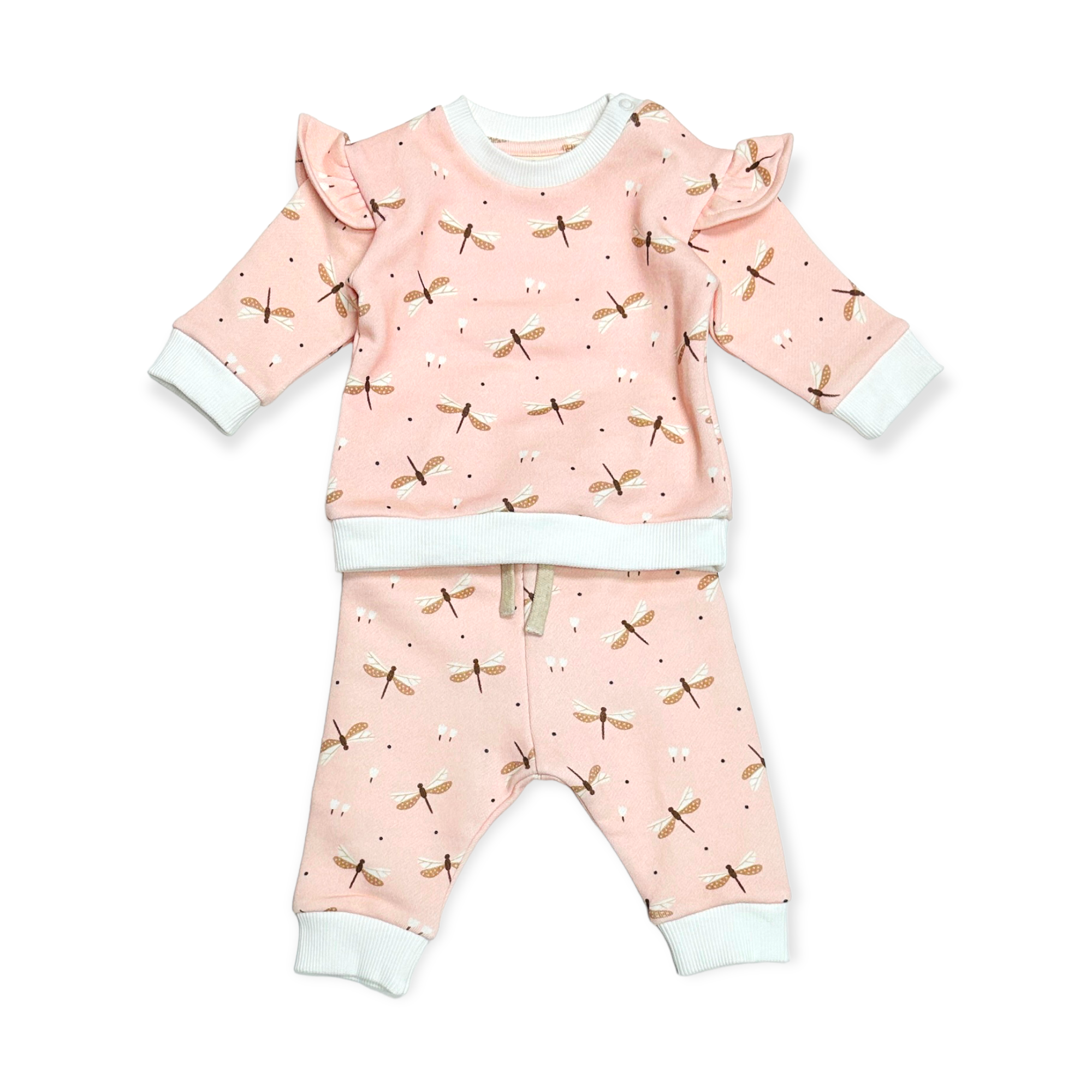 Dragonfly Ruffle Fleece Baby Sweatshirt & Jogger SET (Organic Cotton)