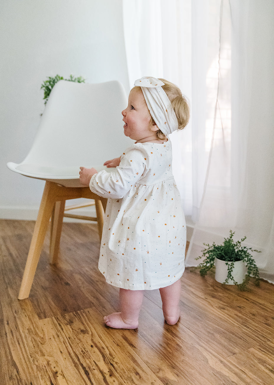 Stars Flare Baby Girl Dress + Bloomer SET (Organic Jersey)