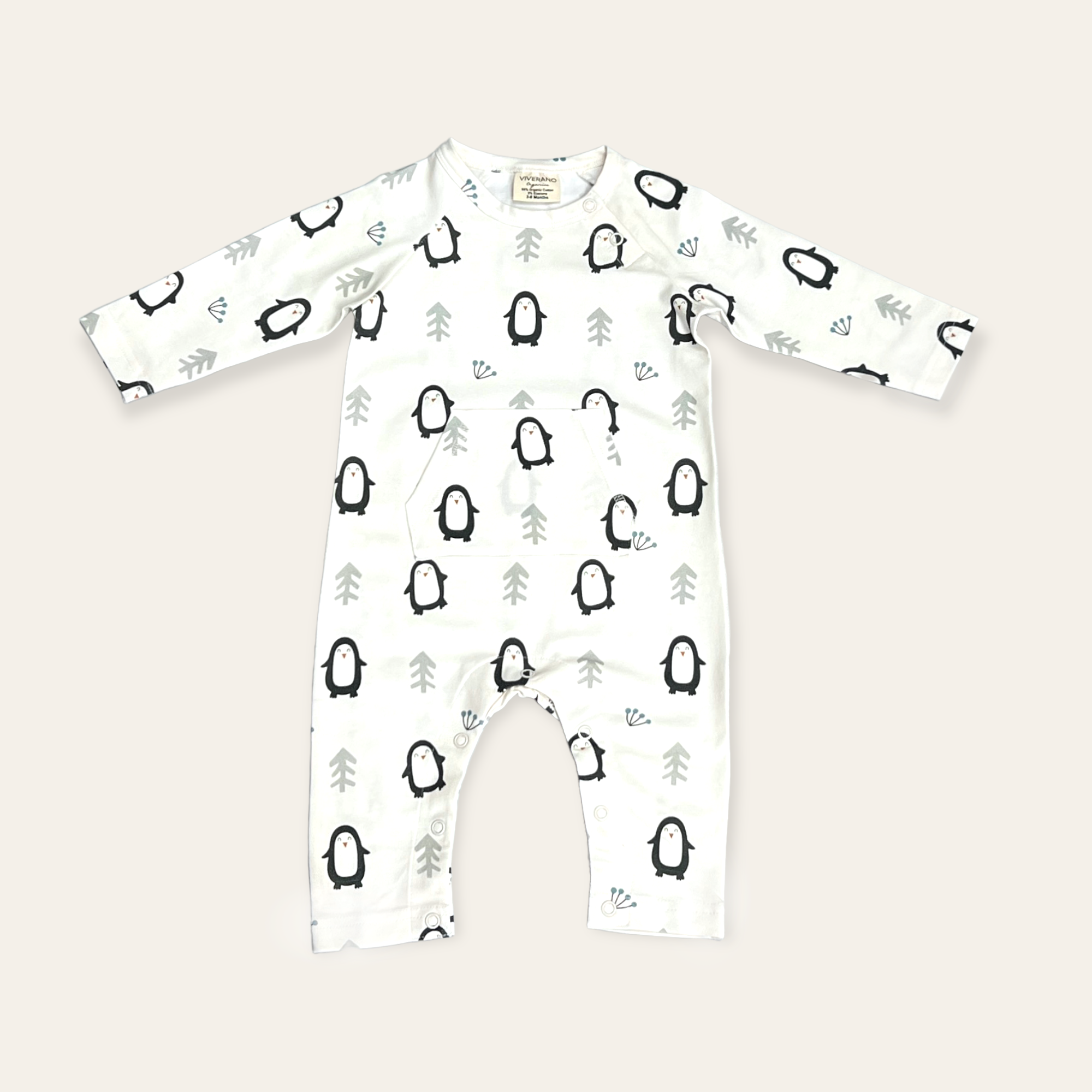 Penguin Kangaroo Pocket Baby Jumpsuit (Organic Jersey)