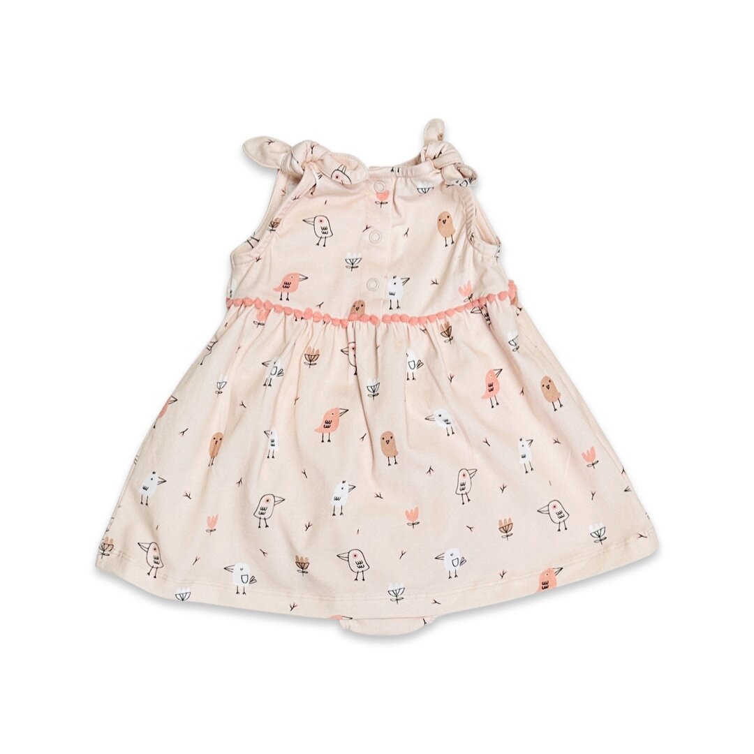 Birds Shoulder Tie Baby Dress + Bloomer (Organic Jersey)