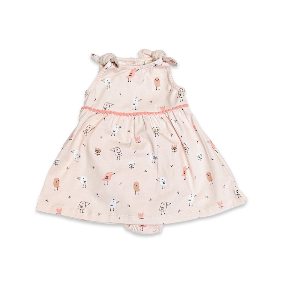 Birds Shoulder Tie Baby Dress + Bloomer (Organic Jersey)