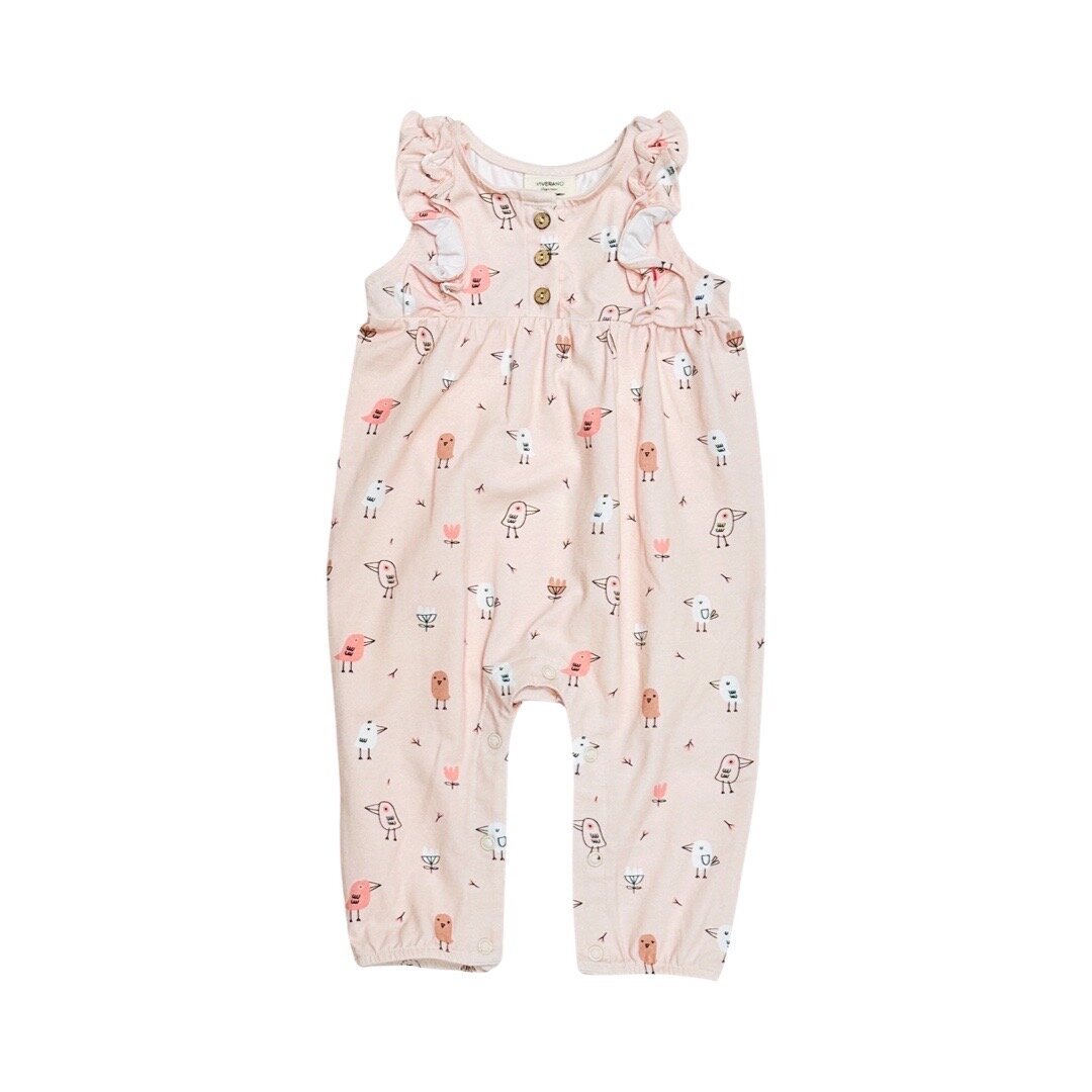 Birds Ruffle & Button Baby Jumpsuit (Organic Jersey)