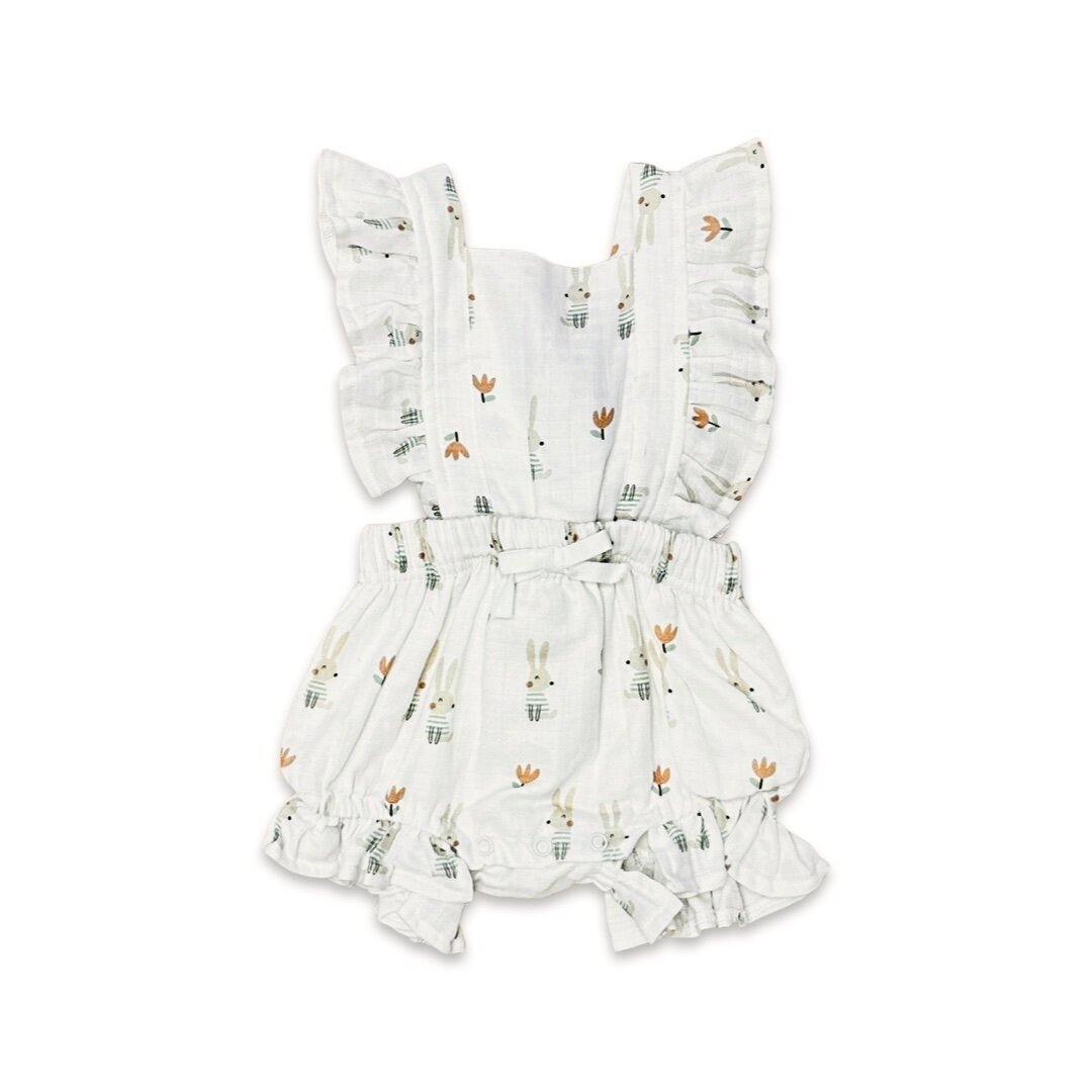 Bunny Ruffle Tie Back Short Romper (Organic Muslin)