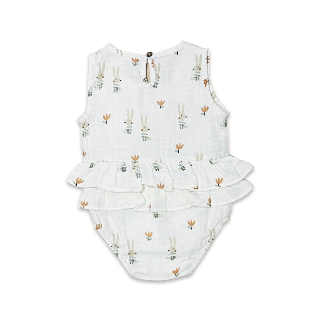 Bunny 2-Tier Ruffle Baby Romper (Organic Muslin)