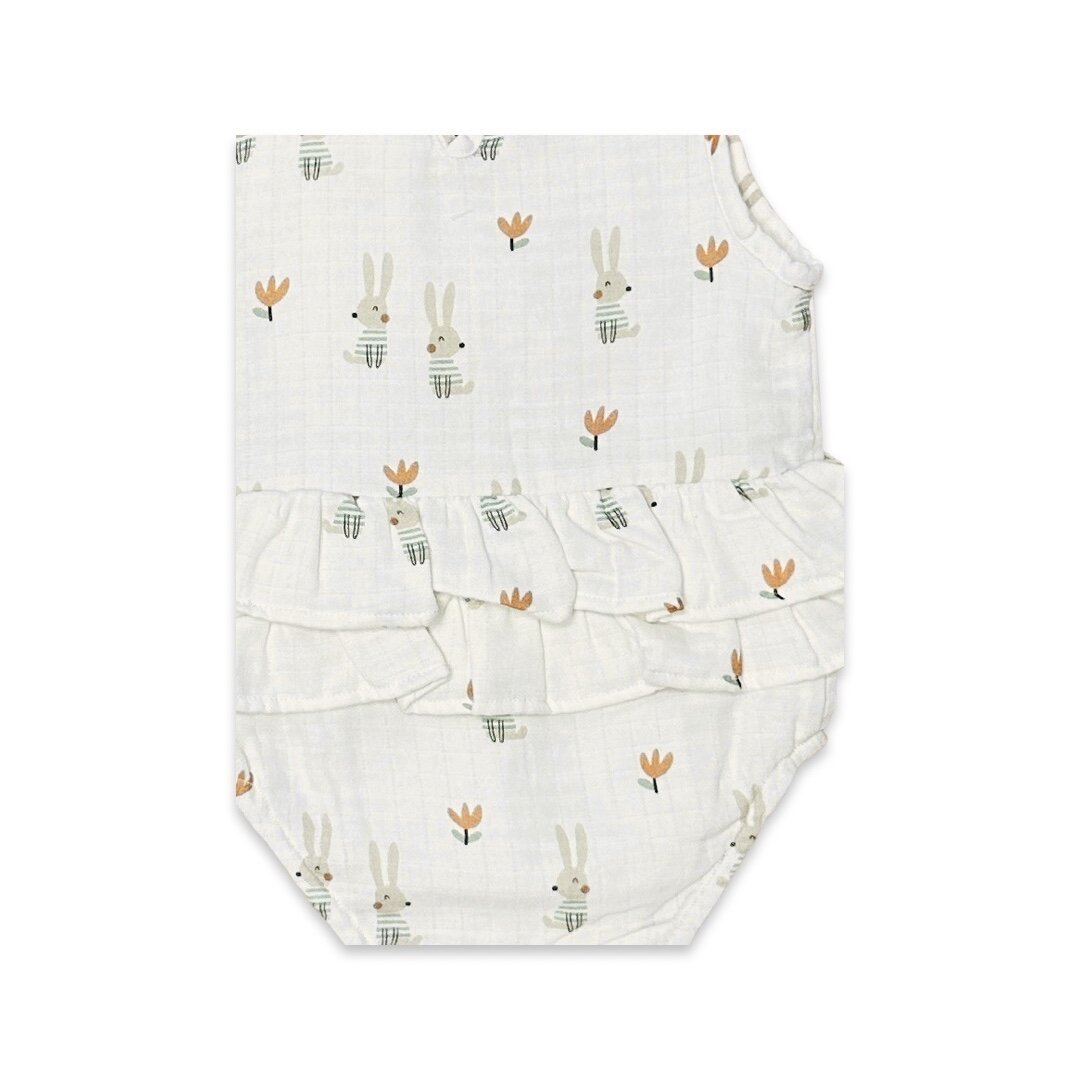 Bunny 2-Tier Ruffle Baby Romper (Organic Muslin)