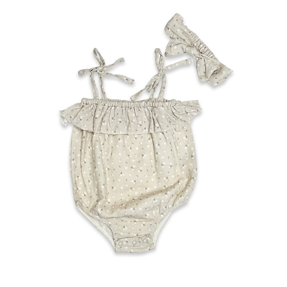 Ditsy Floral Bubble Baby Girl Romper+Headband (Organic Muslin)