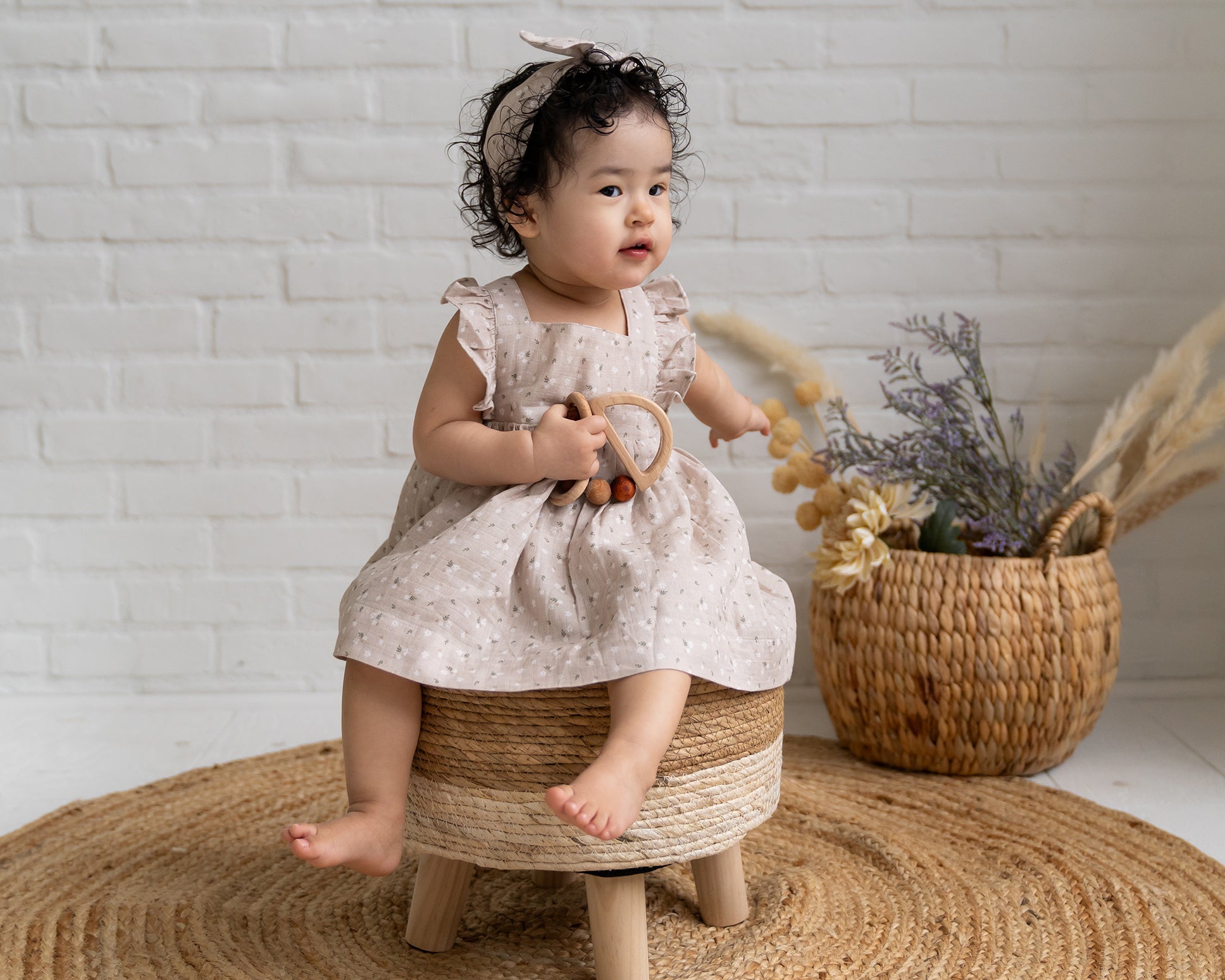 Ditsy Floral Ruffle Cross Back Flare Baby Dress+Bloomer (Organic Muslin)