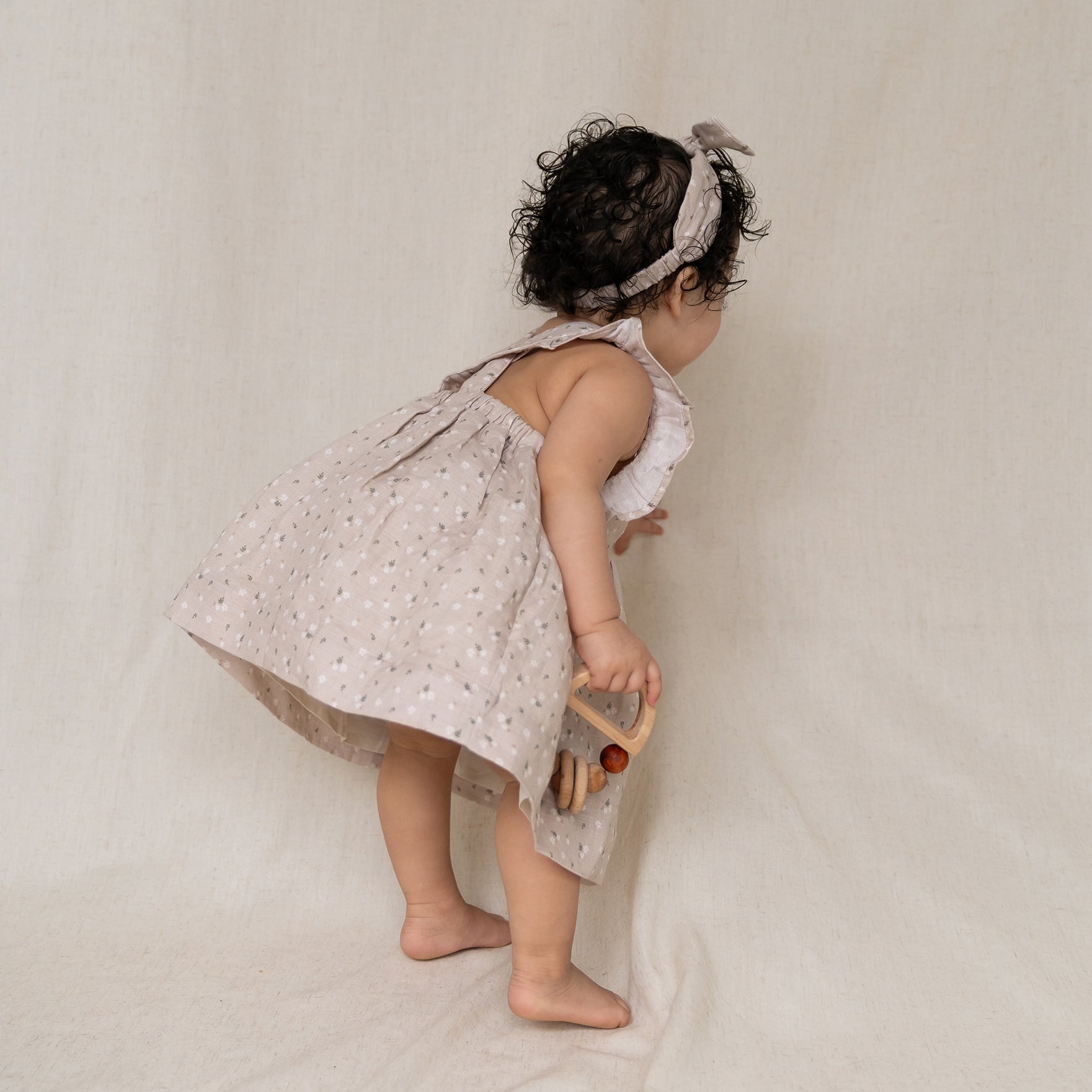 Ditsy Floral Ruffle Cross Back Flare Baby Dress+Bloomer (Organic Muslin)