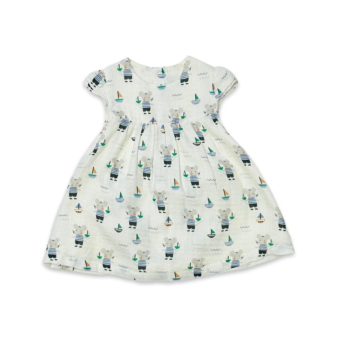 Mouse Sailor Cap Sleeve Baby Dress+Bloomer (Organic Muslin)