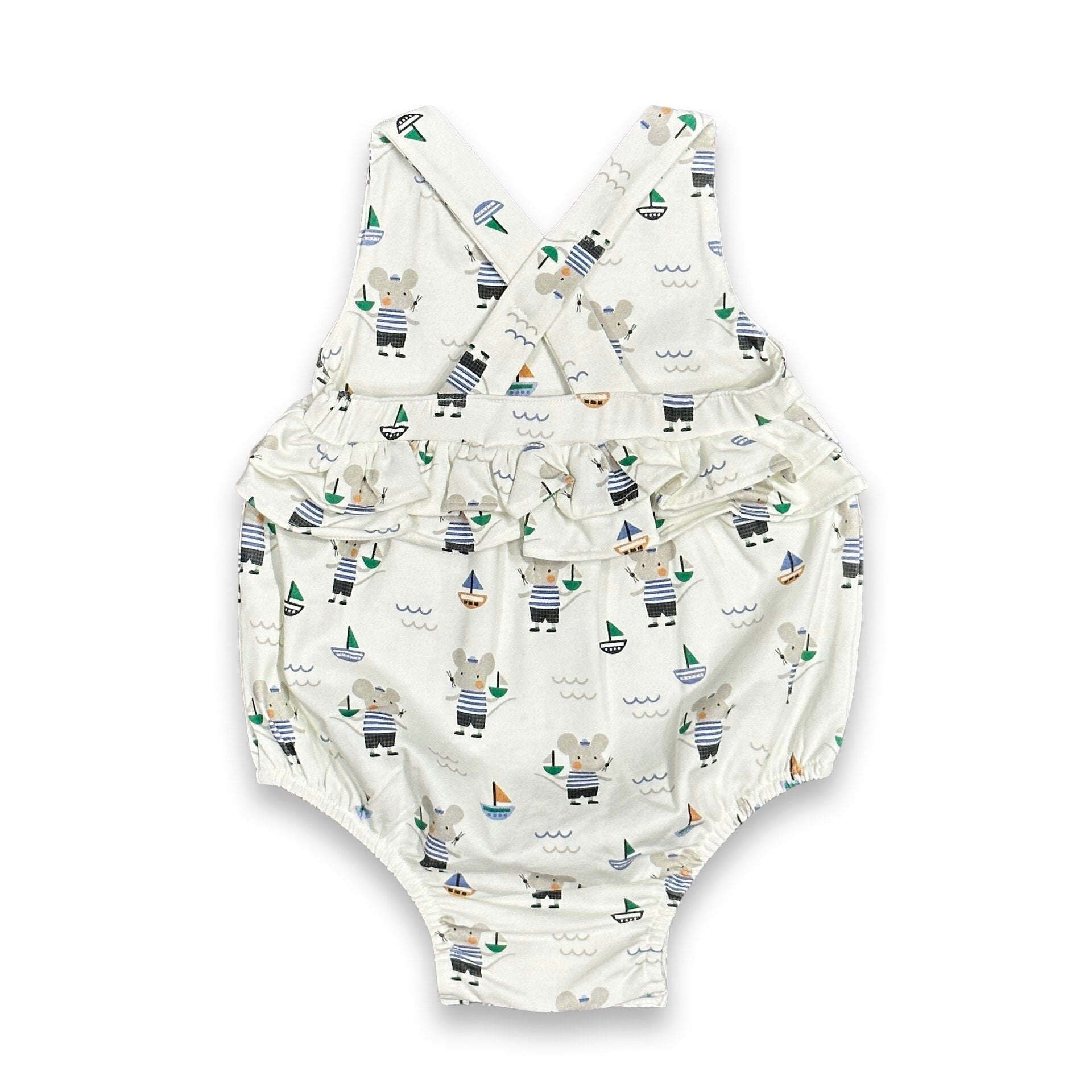 Sailor Mouse Cross Strap Ruffle Baby Romper+Sunhat (Organic Jersey)