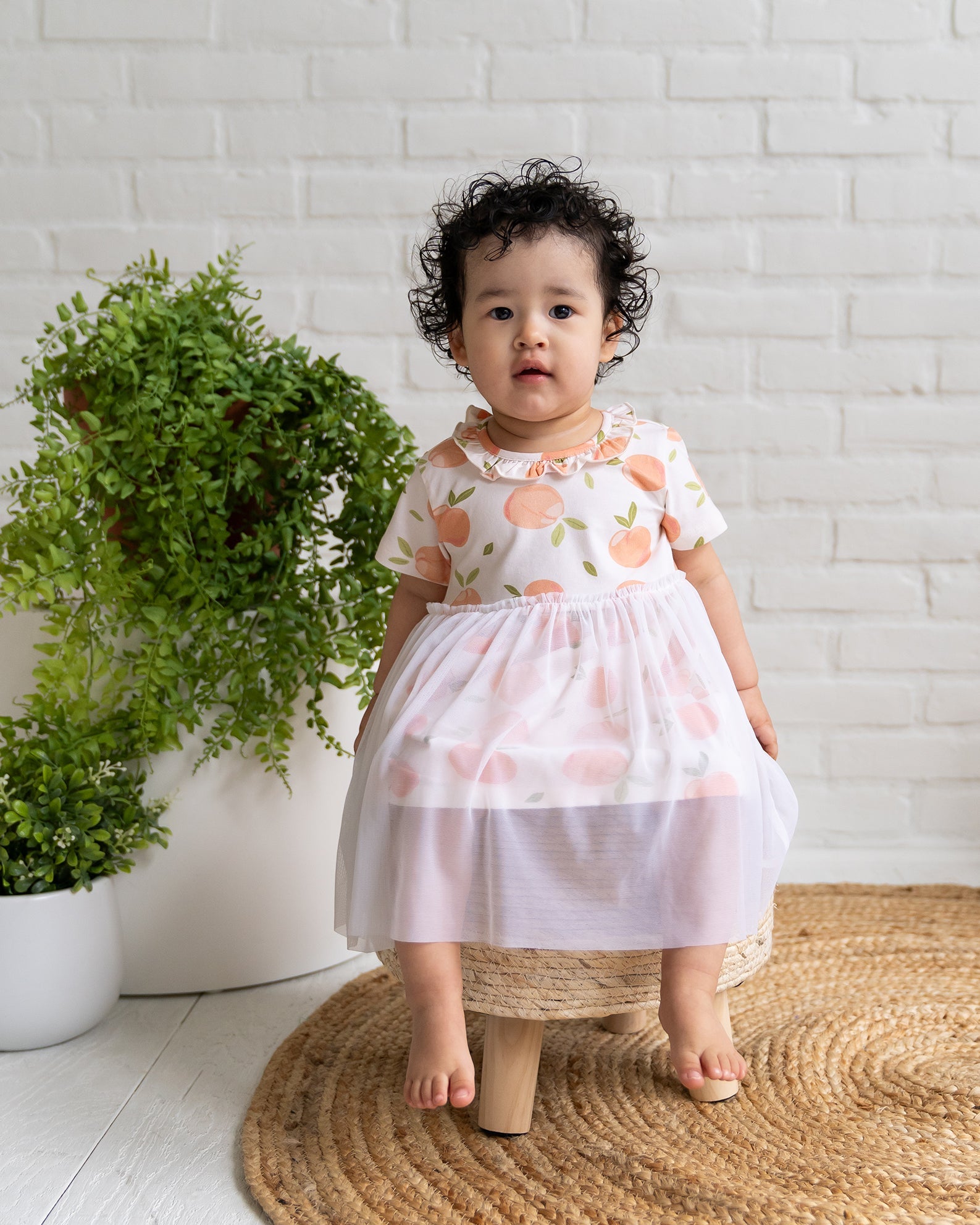 Peaches Ruffle Collar Tutu Baby Dress+Bloomer (Organic Jersey)