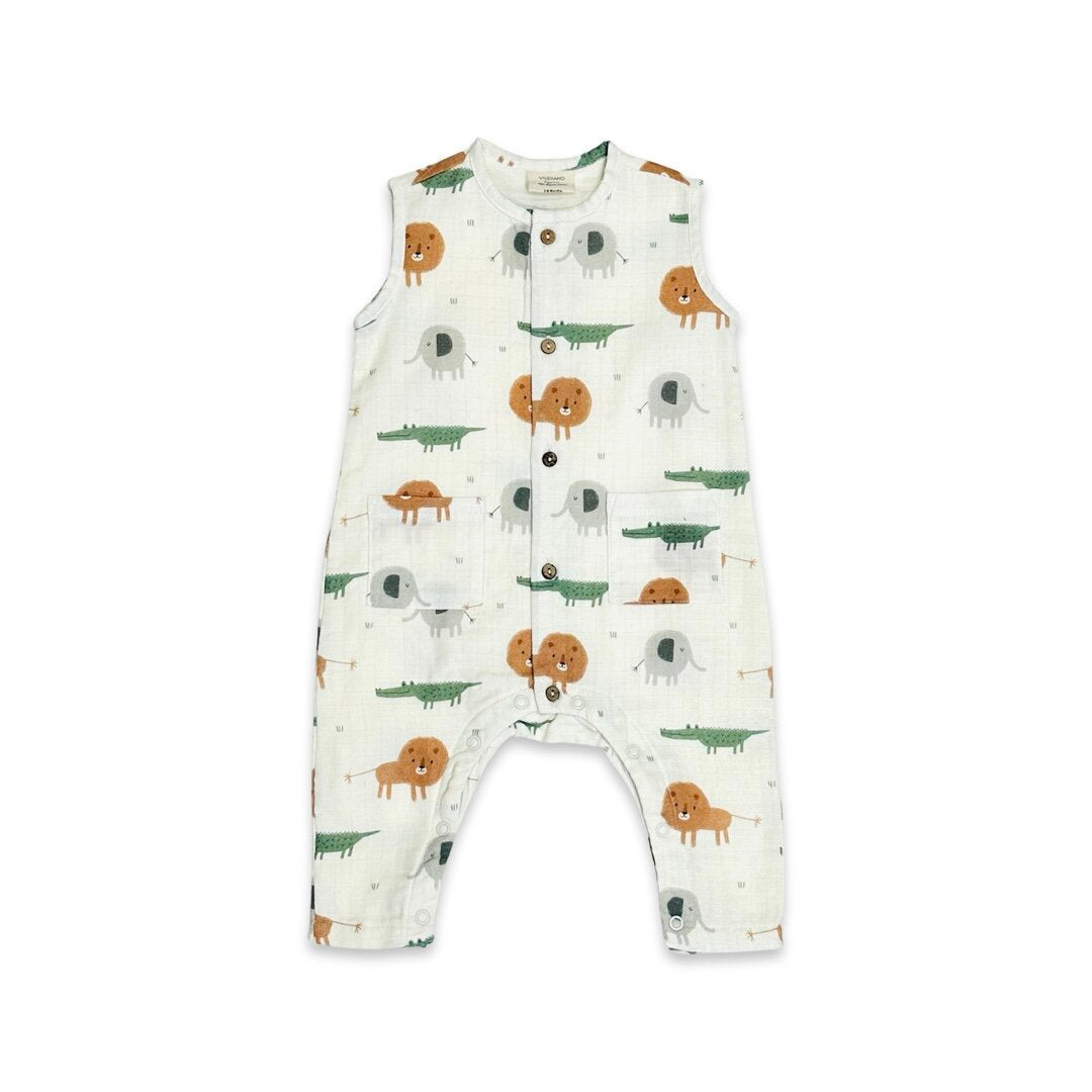 Savannah Sleeveless Button Baby Jumpsuit (Organic Muslin)