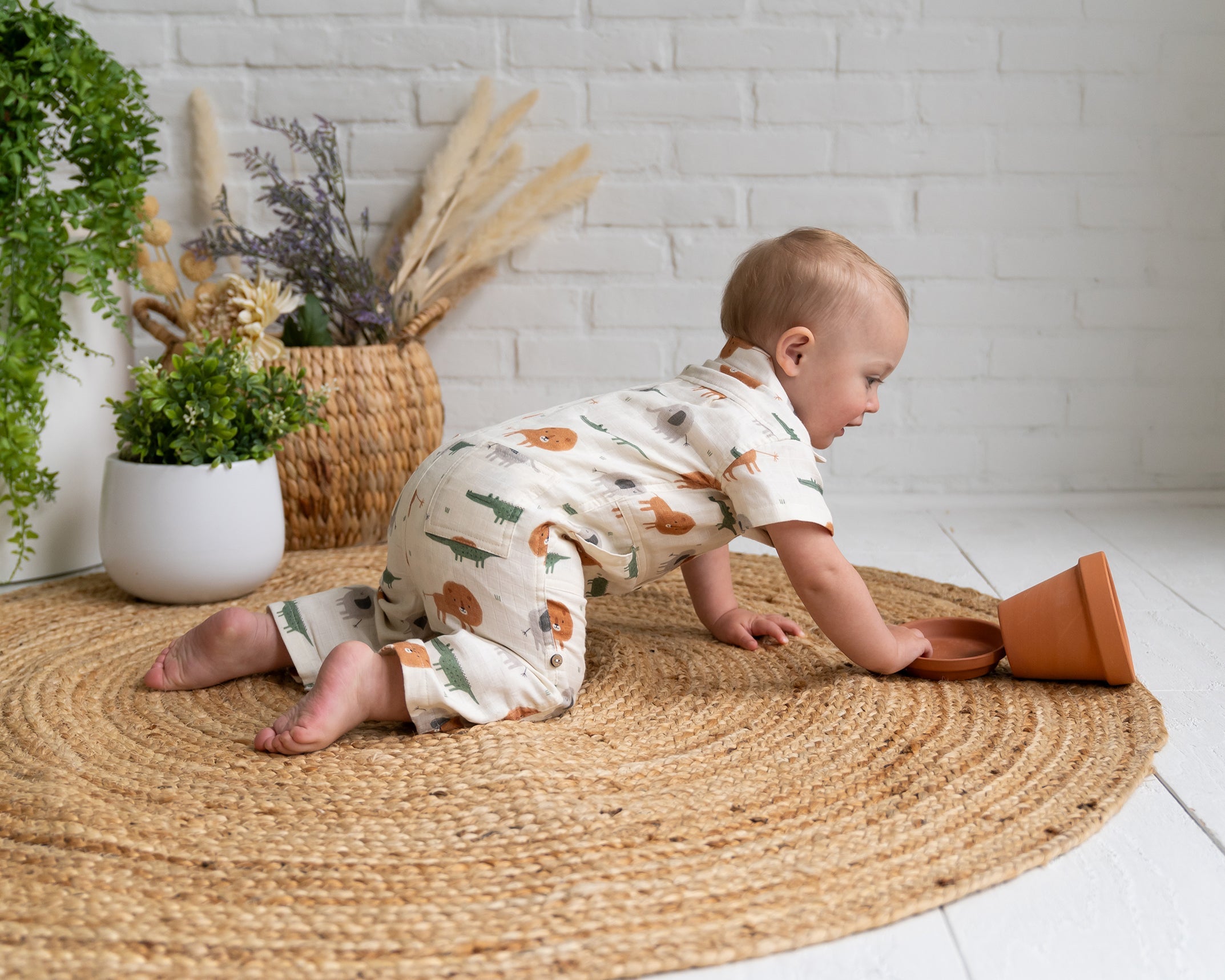 Savannah Collar & Button Baby Playsuit Romper (Organic Muslin)