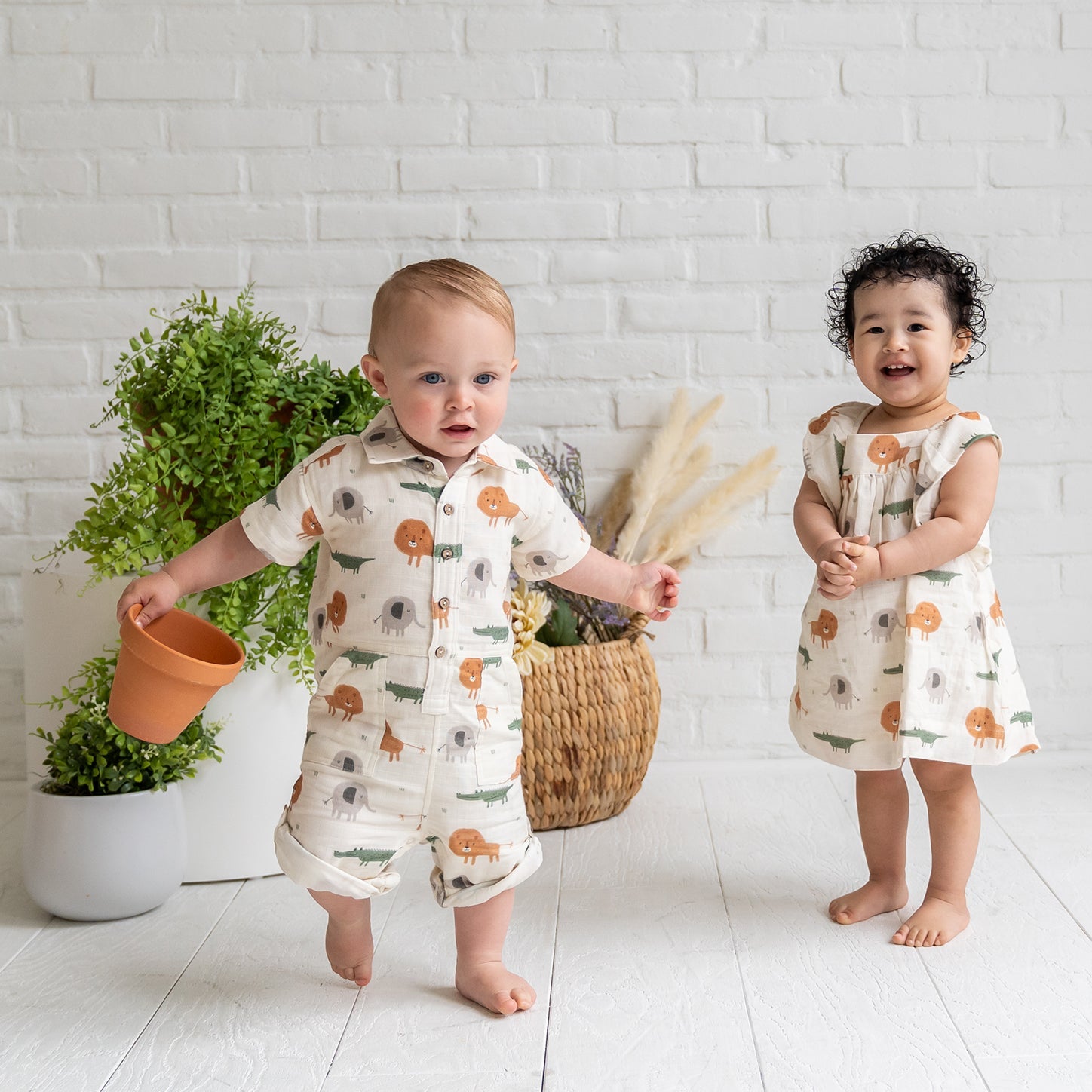 Savannah Collar & Button Baby Playsuit Romper (Organic Muslin)
