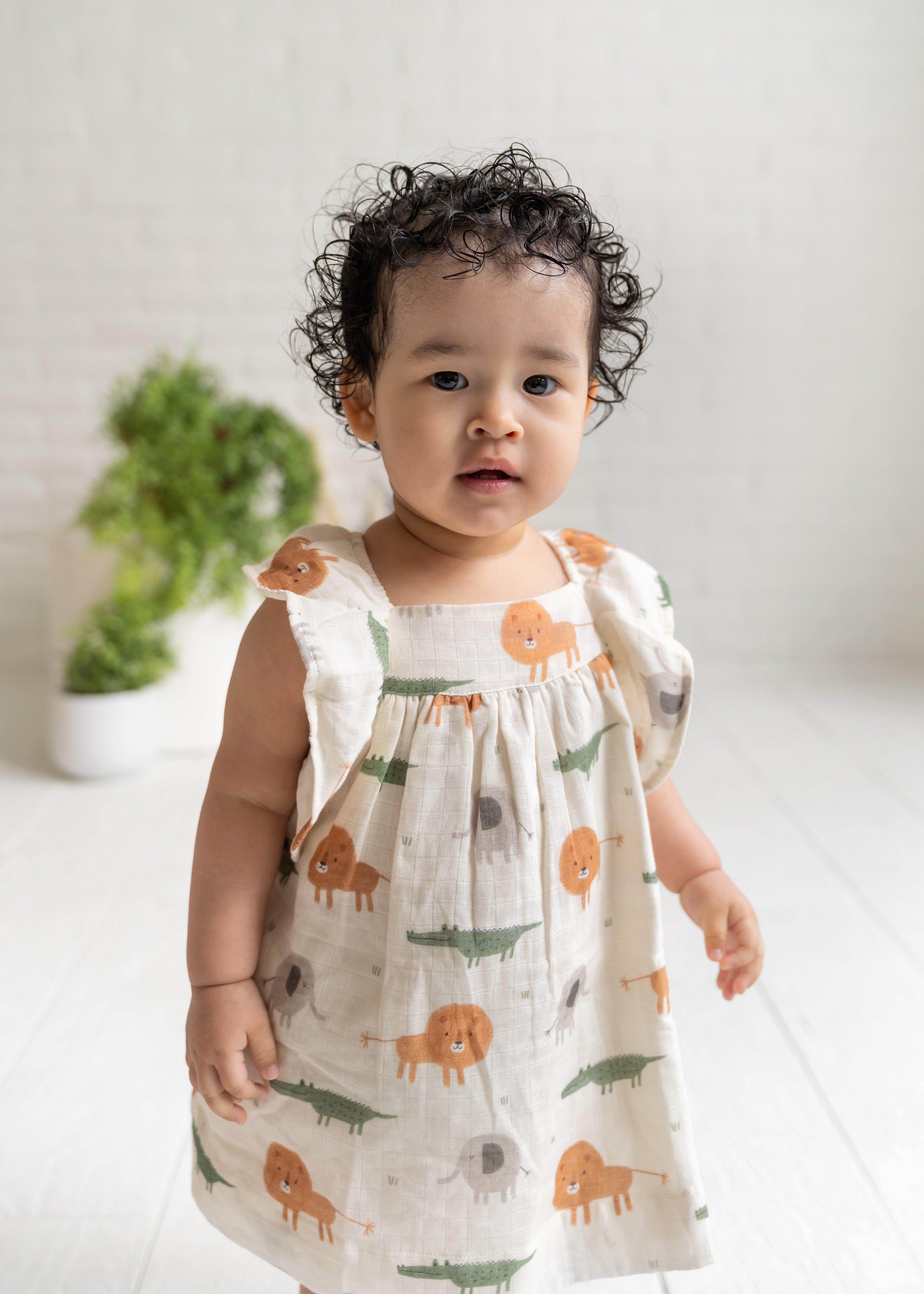 Savannah Flutter Sleeve & Smocked Baby Dress+Bloomer Set (Organic Muslin)