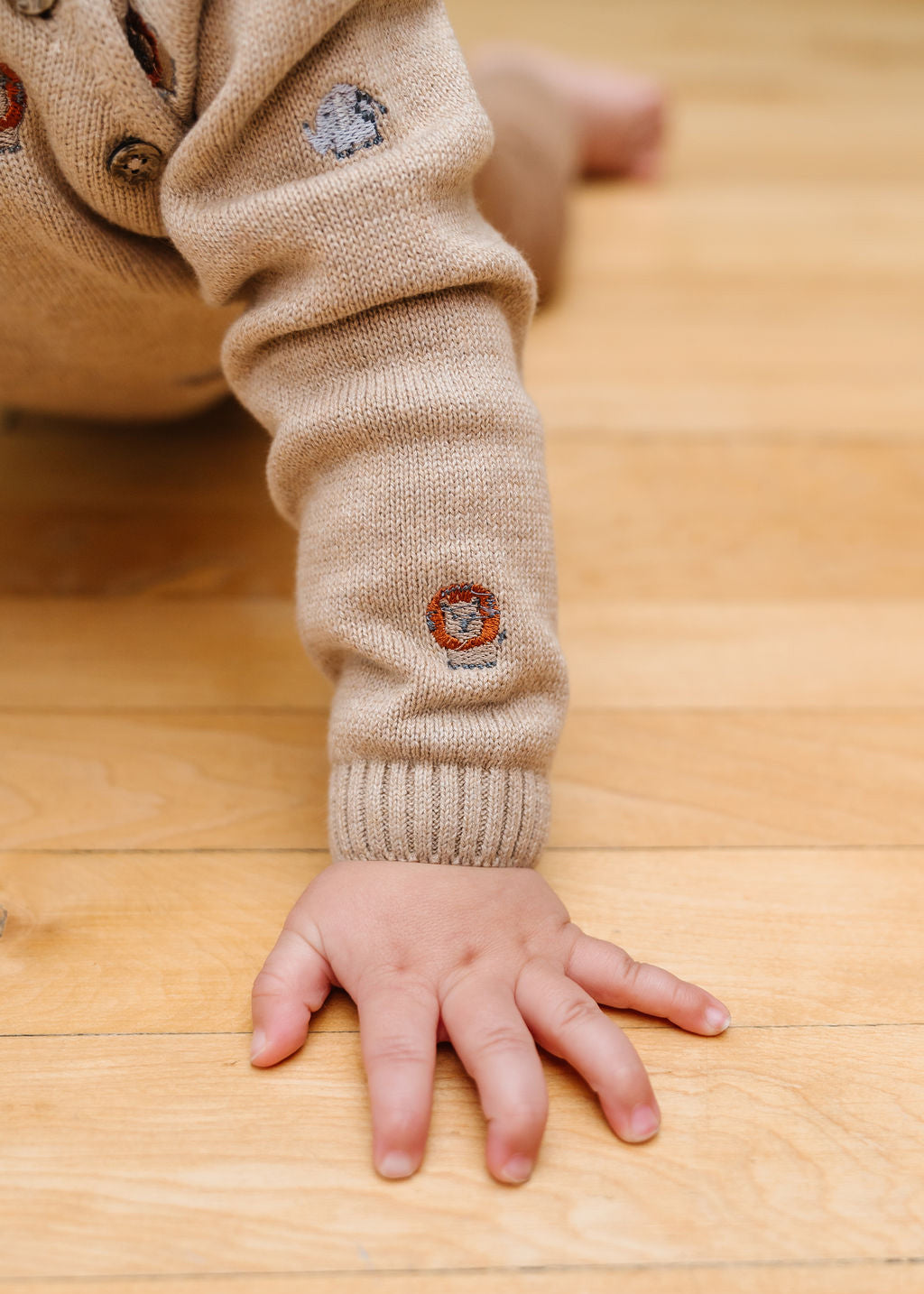 Mini Safari Animal Embroidered Raglan Baby Pullover Sweater (Organic Cotton)